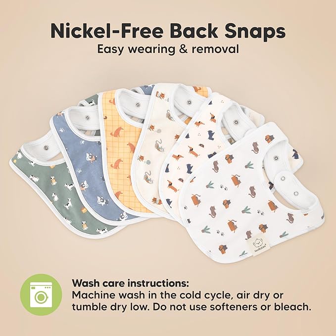 8-Pack Organic Baby Bibs for Boys, Girls - Soft Cotton Drooling and Teething Bibs for Baby Girl & Boy, Extra Absorbent, Easy To Clean & Put On for Toddler, Newborn, Infant 0-24 Months (Pets & Paws)