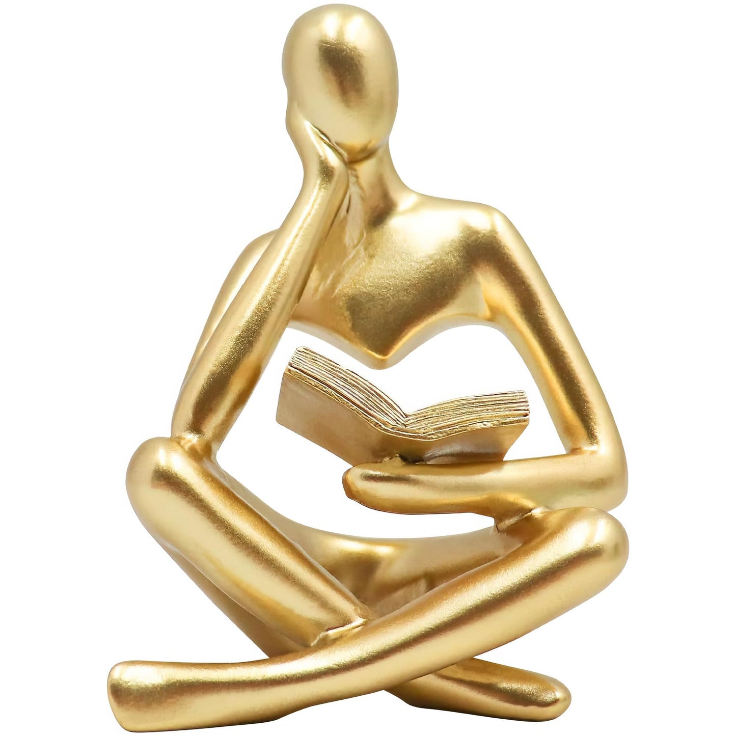 Chiorgone Golden Abstract Thinker Reading Sculpture - Resin Desktop Statue for Home Office Decor & Intellectual Gift (Contemplative Right Pose)