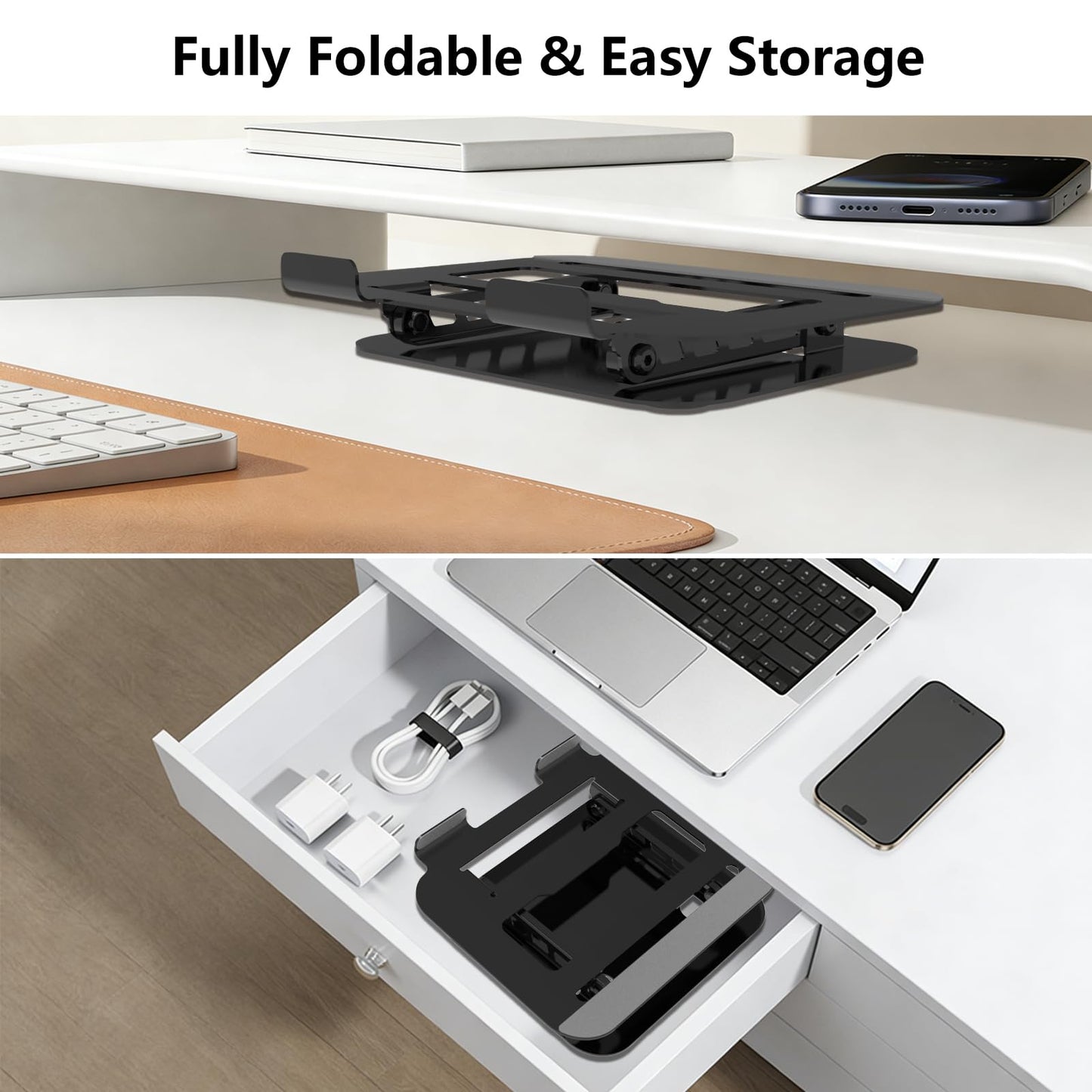 TAPMEI Adjustable Laptop Stand, Ultra Stable Metal Base Ergonomic Foldable Computer Riser for Desk Compatible with MacBook Pro/Air Notebook All Laptop Under 16 Inches (Black)