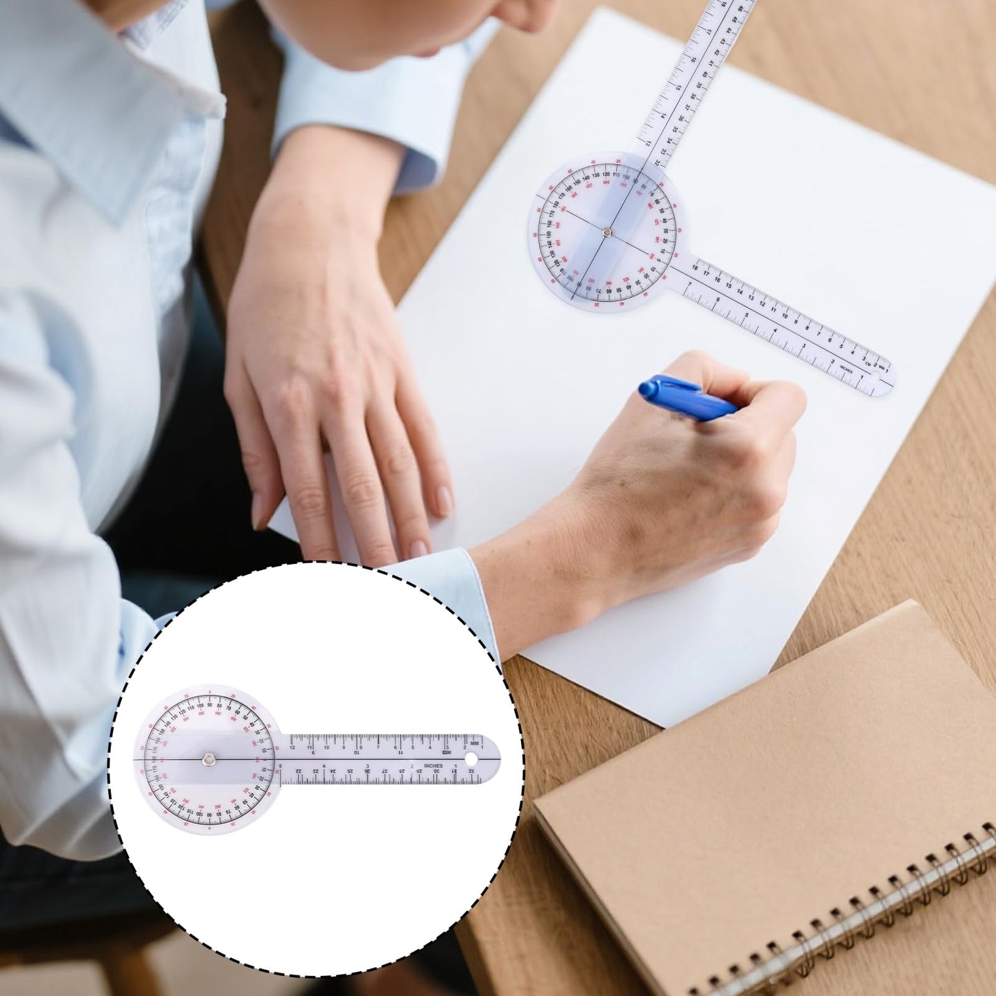 6pcs Goniometer Set, 360 Degree Transparent Finger Protractor 6/8/12 Inch Angle Ruler Measurement Tool for Physical