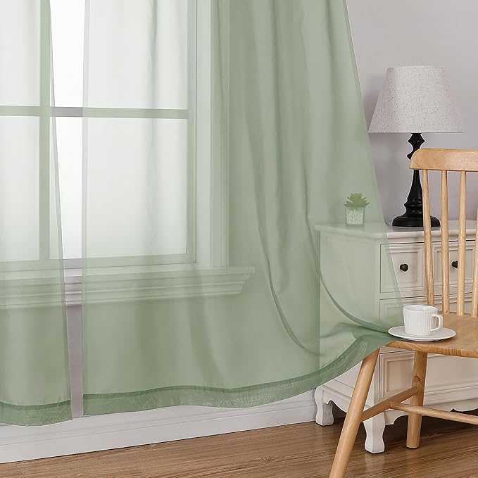 Simplebrand Sage Green Valances 14 Inches Long for Living Room Pocket 2 Panel Light Filtering Sheer Translucent Valence Toppers for Window Kitchen Bathroom Bedroom 42x14 Inch Length