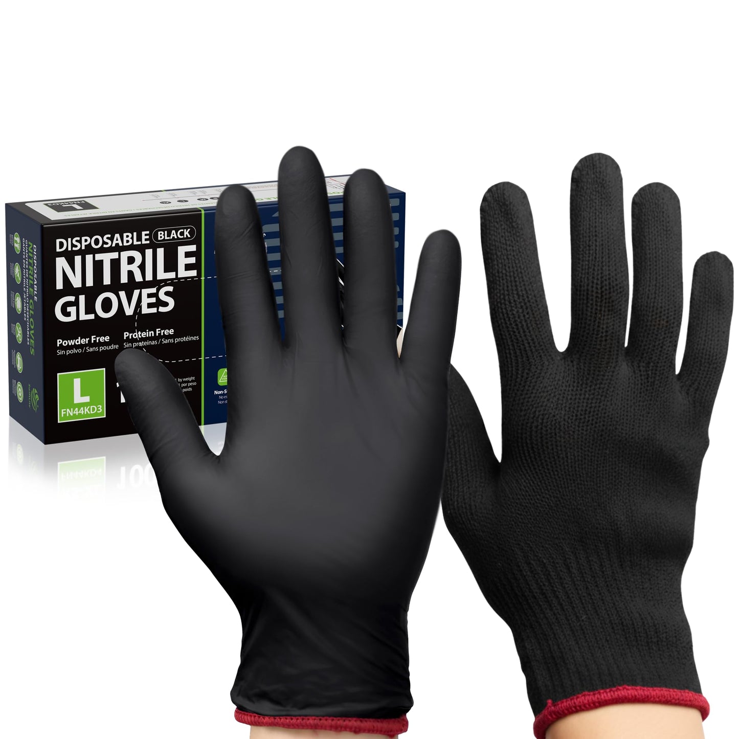 SWIFTLITE BBQ Gloves, 6 Heat Resistant Cotton Liners + 100 Disposable Nitrile Gloves for Barbecue, Grilling, Cooking, Smoker (Black, Large)
