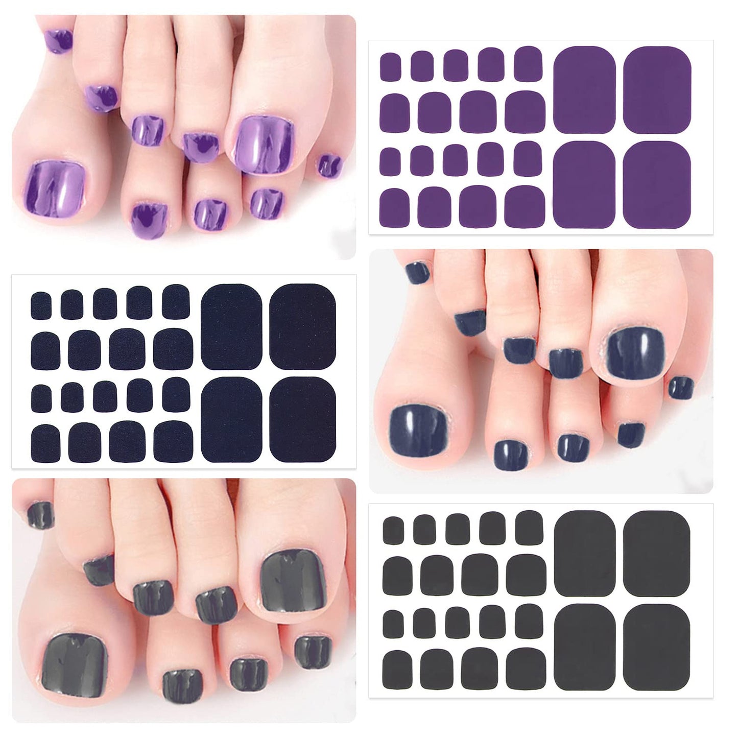YECIRALA 20 Sheets 440 Pcs Black Brown Toenail Polish Stickers for Women Nail Art Wraps - Full Nail Wraps for Toes