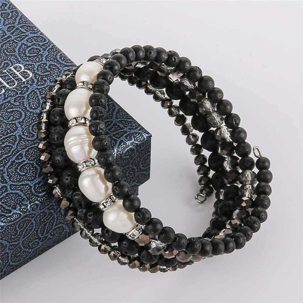 Beaded Freshwater Pearl Chakra Bracelet - Multi Strand Wrap Bracelet with Natural Crystal Agate Beads, Birthday Gifts for Women(29-Lava)