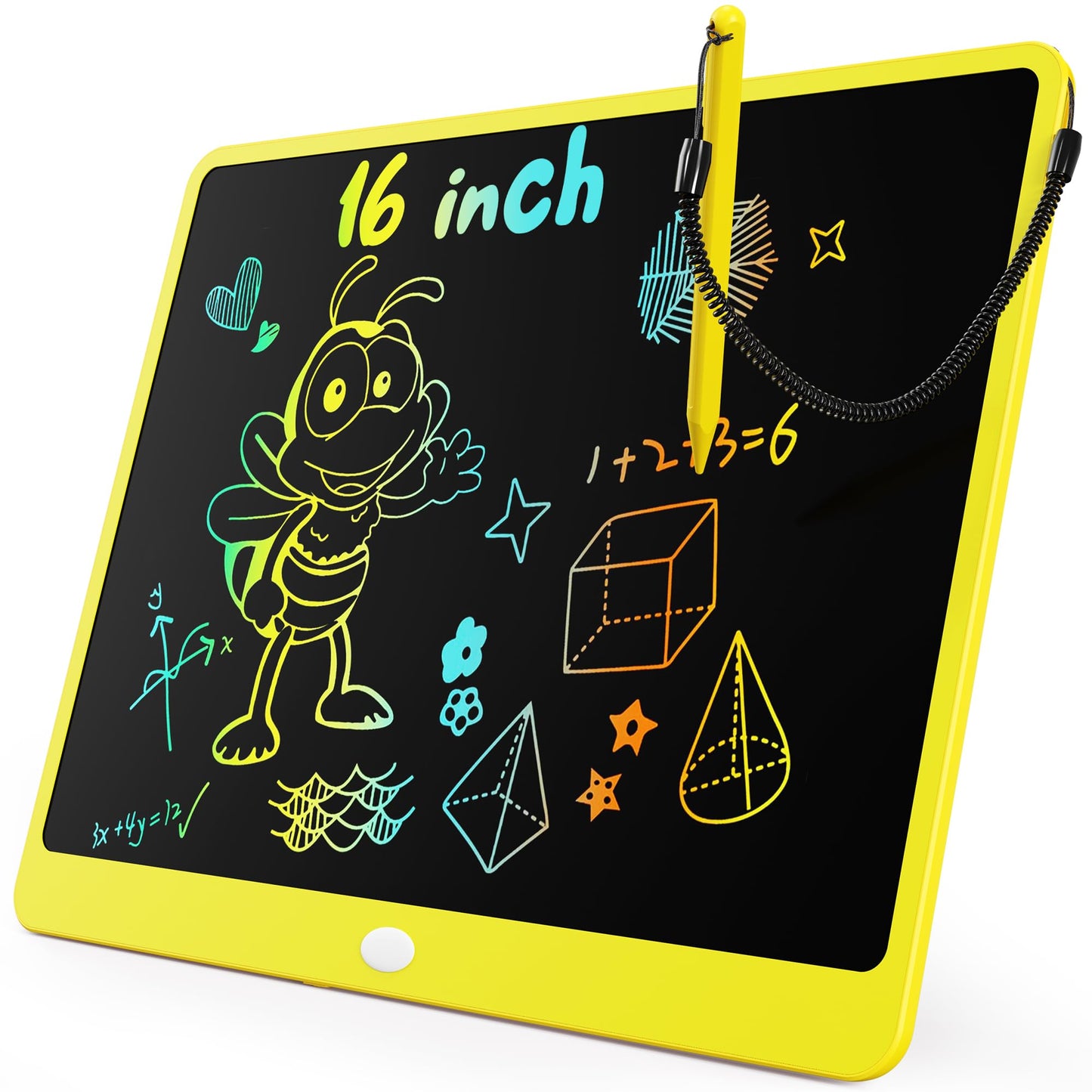 KOKODI LCD Writing Tablet, 16 Inch Colorful Toddler Doodle Board Drawing Tablet, Erasable Reusable Electronic Drawing Pads, Educational and Learning Toy for 3-6 Years Old Boy and Girls(Yellow)