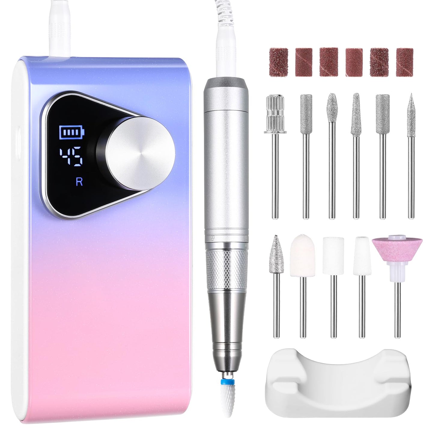 YSC Electric Nail Drill - 45000RPM Rechargeable Efile with Coreless Motor, Waterproof Nail Drill for Acrylic Nails, Portable Efile Kit for Home Salon Manicure Pedicure, Low Noise & Vibration Pink