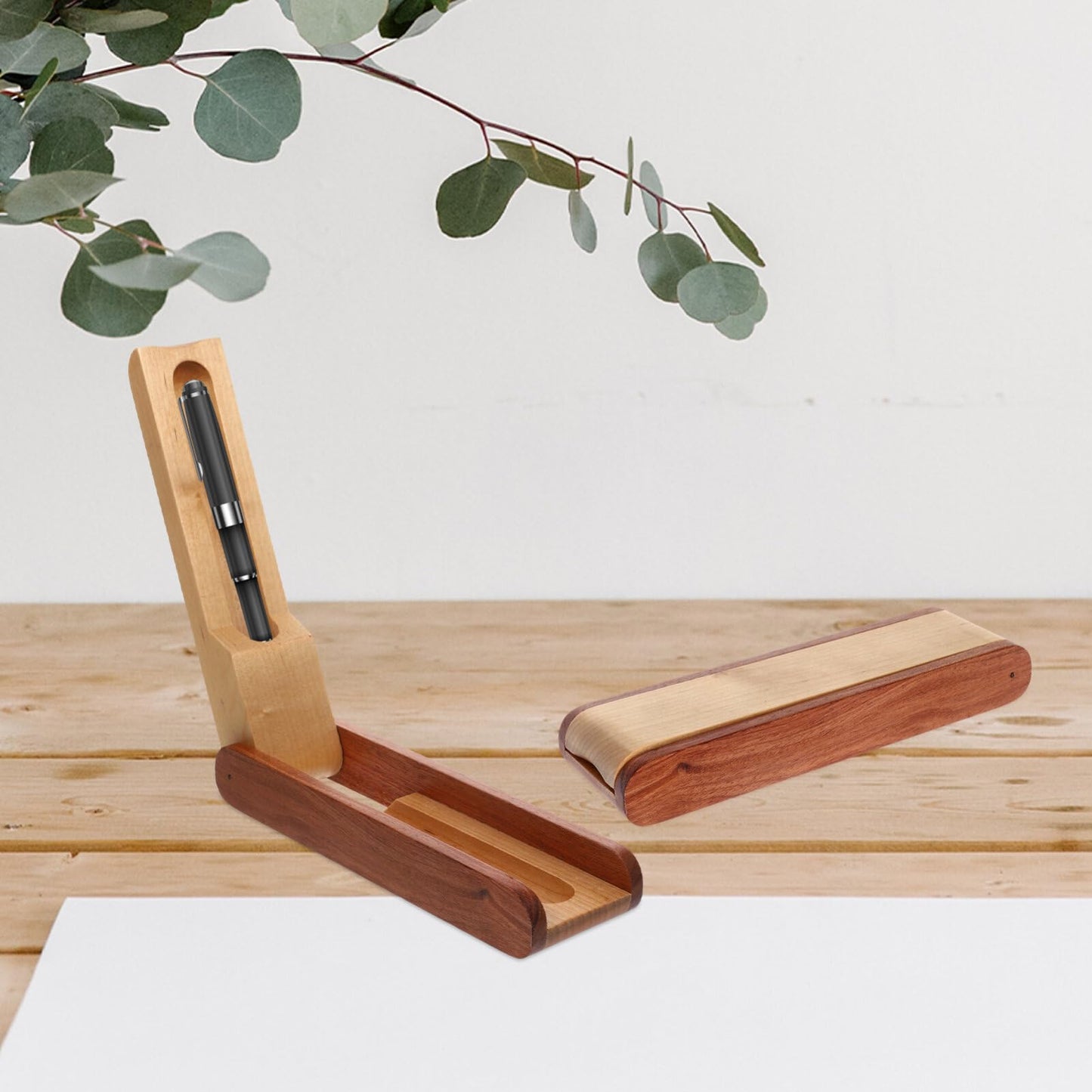 Wooden Pen Case Box Single Fountain Pen Case Empty Pen Box Pen Presentation Display Box Fountain Pen Container for Home Office Dekstop Stationery Supplies