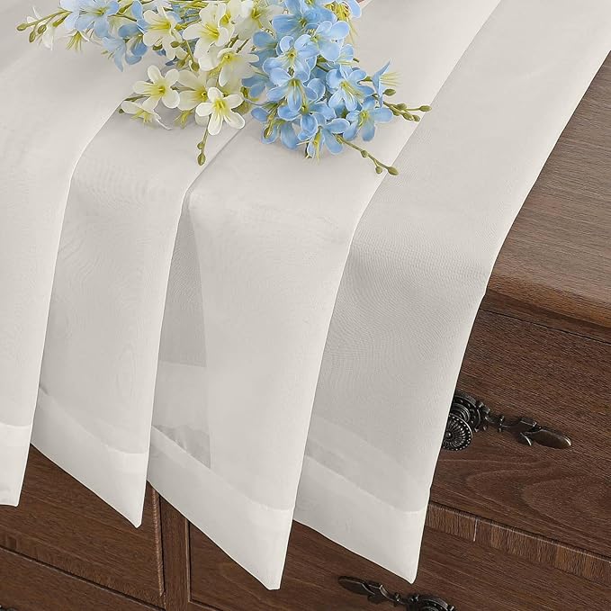 Ivory Small Sheer Curtains 2 Panels Set, Kitchen Curtains 36 Inch Length, Elegant Light Filtering Short Window Drapes for Living Room Bedroom, Dual Rod Pocket Design, 2x42Wx36L Inches