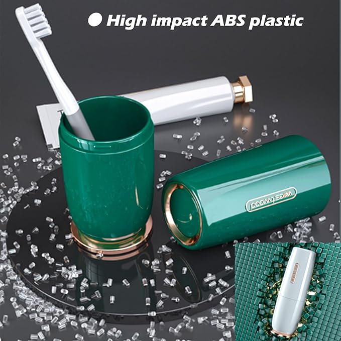 Luxury Green Plastic Travel Toothbrush Holder Case with Cover, Portable Travel Toothbrush Cup, Storage Container for School Camping Business Trip Bathroom