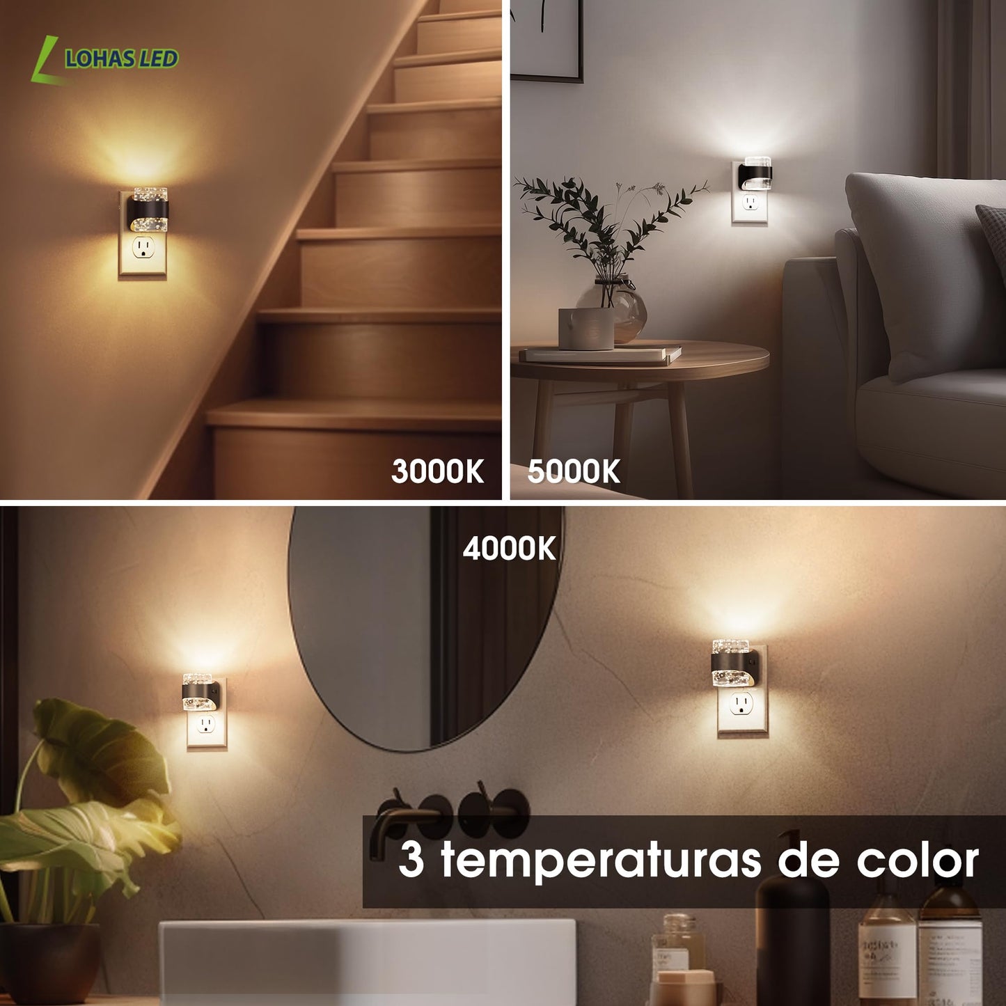 L LOHAS LED Night Light, Bubble Night Lights Plug into Wall,2 Pack 3000K/4000k/5000K Adjustable Color Temperature Night Light,Dimmable Nightlights with Dusk to Dawn Sensor for Rooms Bathroom Hallway