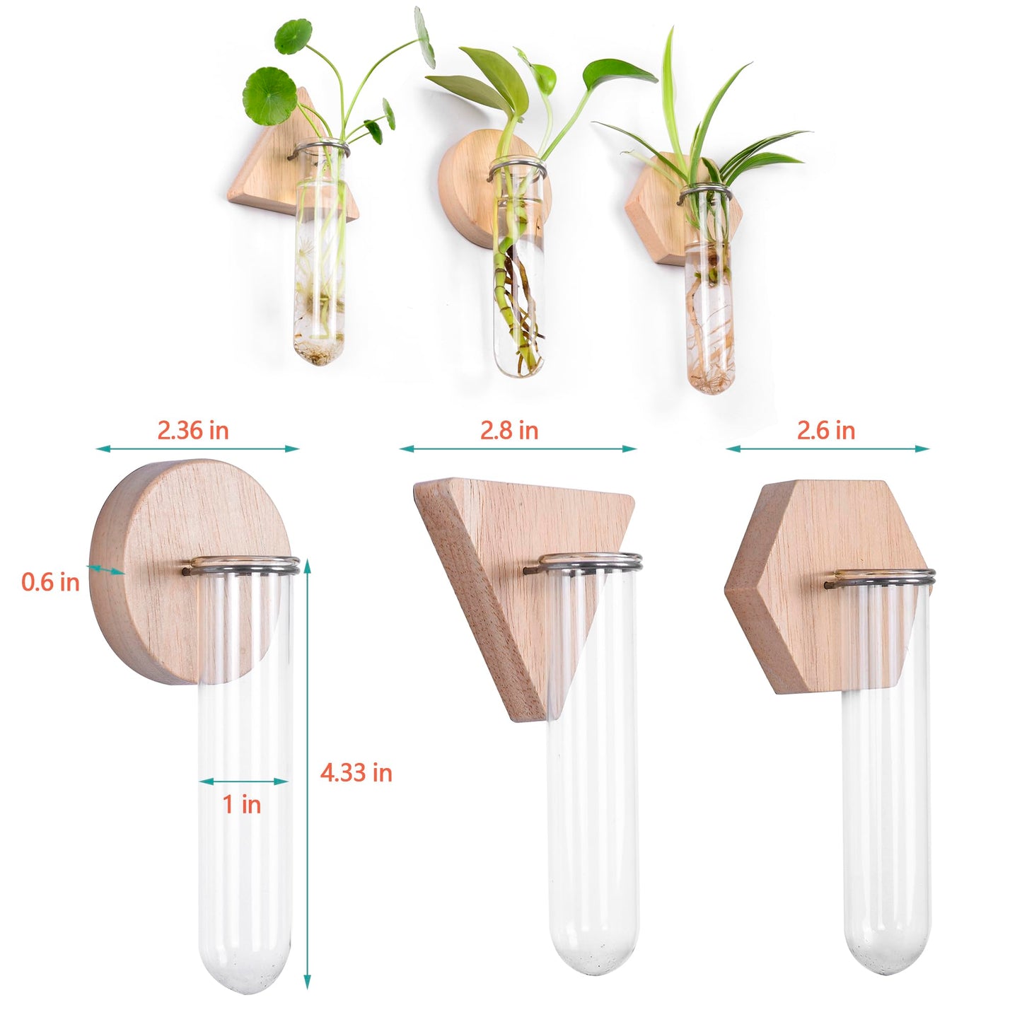 MITIME Wall Hanging Planter Glass Plant Propagation Station,Geometric Wooden Stand for Home Office Decoration.