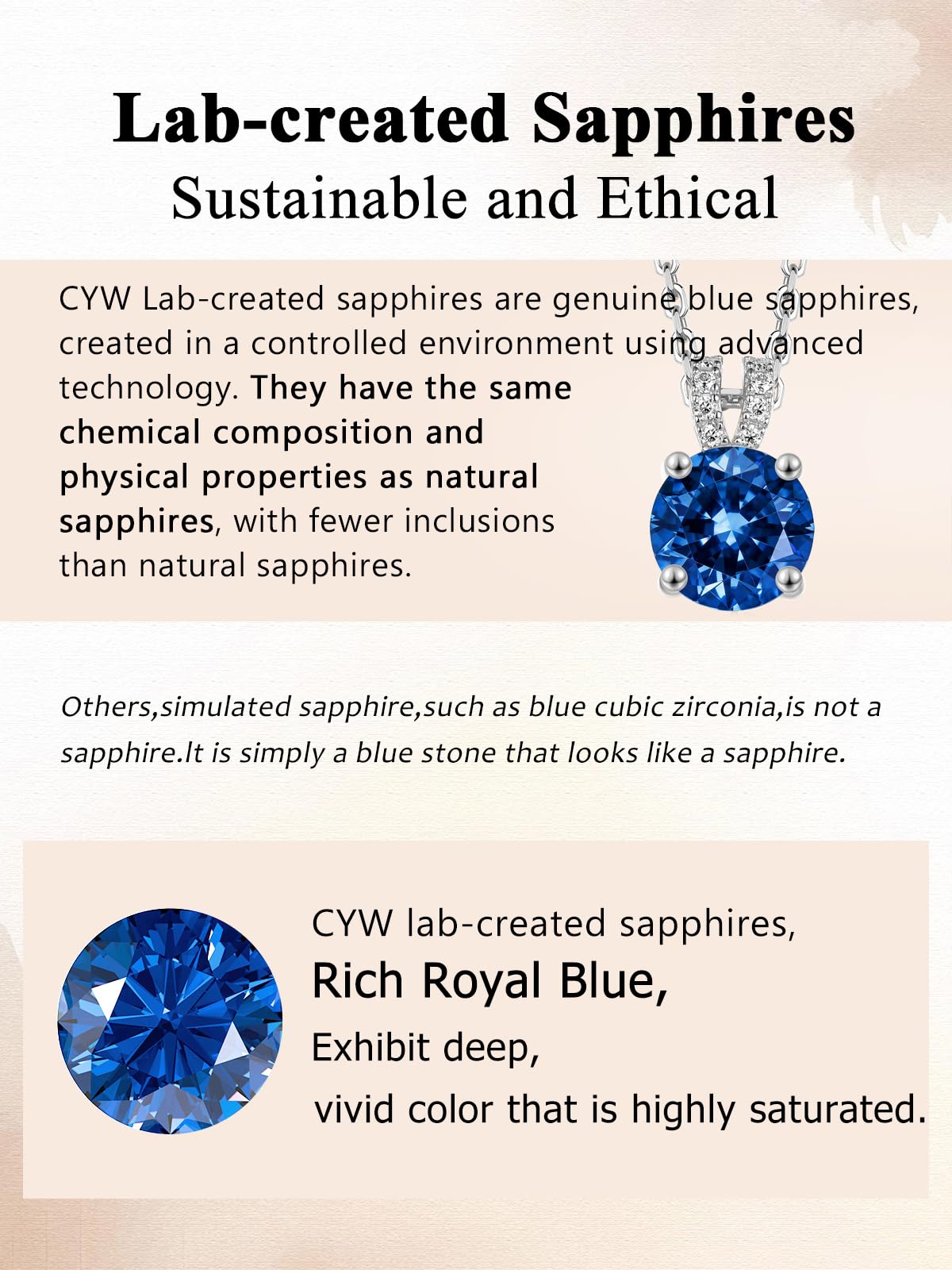 CYW Blue Sapphire Small Round Necklace for Women 925 Silver Solitaire Pendant Necklace