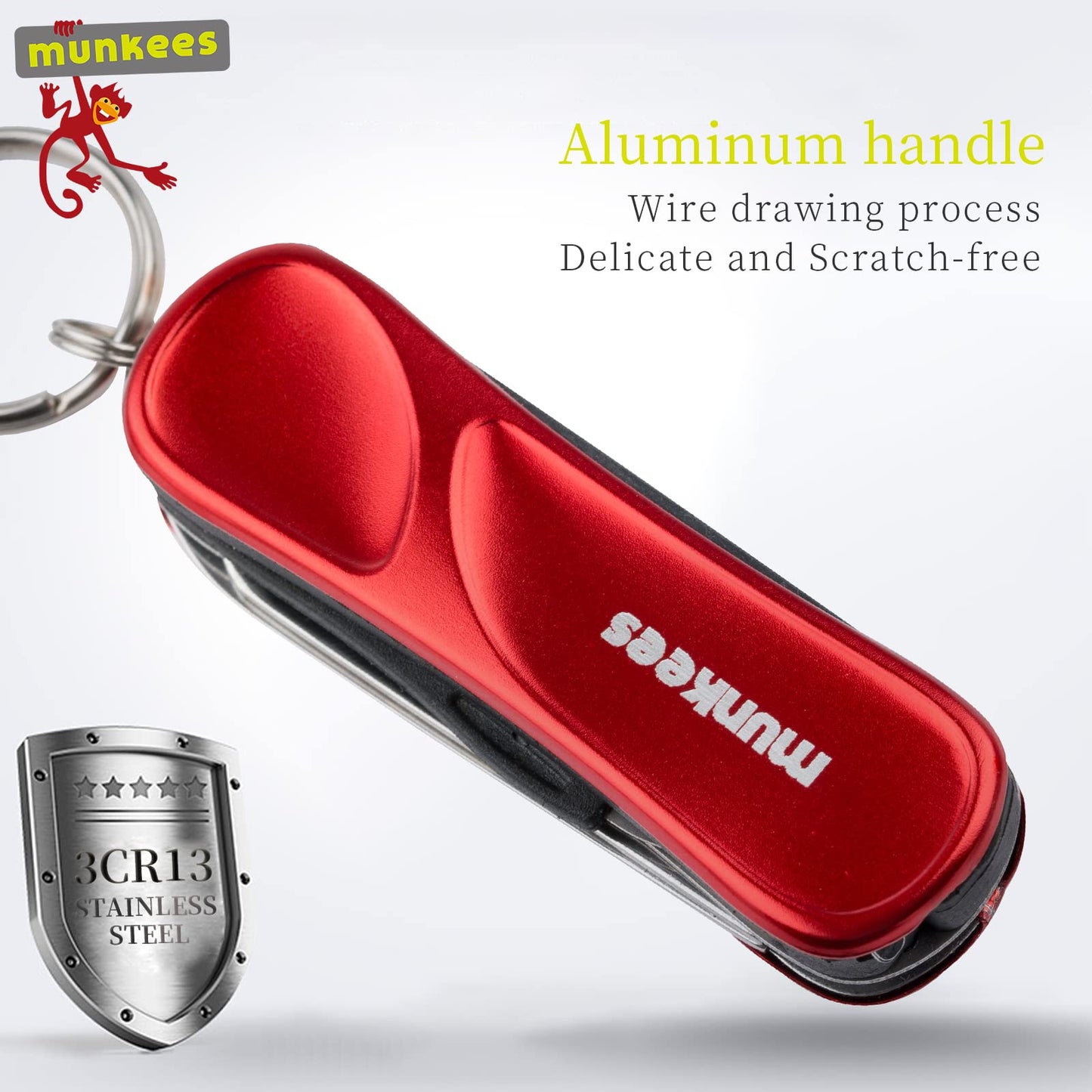 Munkees 6-Function Manicure Keychain Multi-Tool, Nail File, Fingernail Clippers, Scissors, Knife, Tweezers, Cuticle Pusher, Trimmer, Remover, Mini Portable Pocket Key Ring Gift