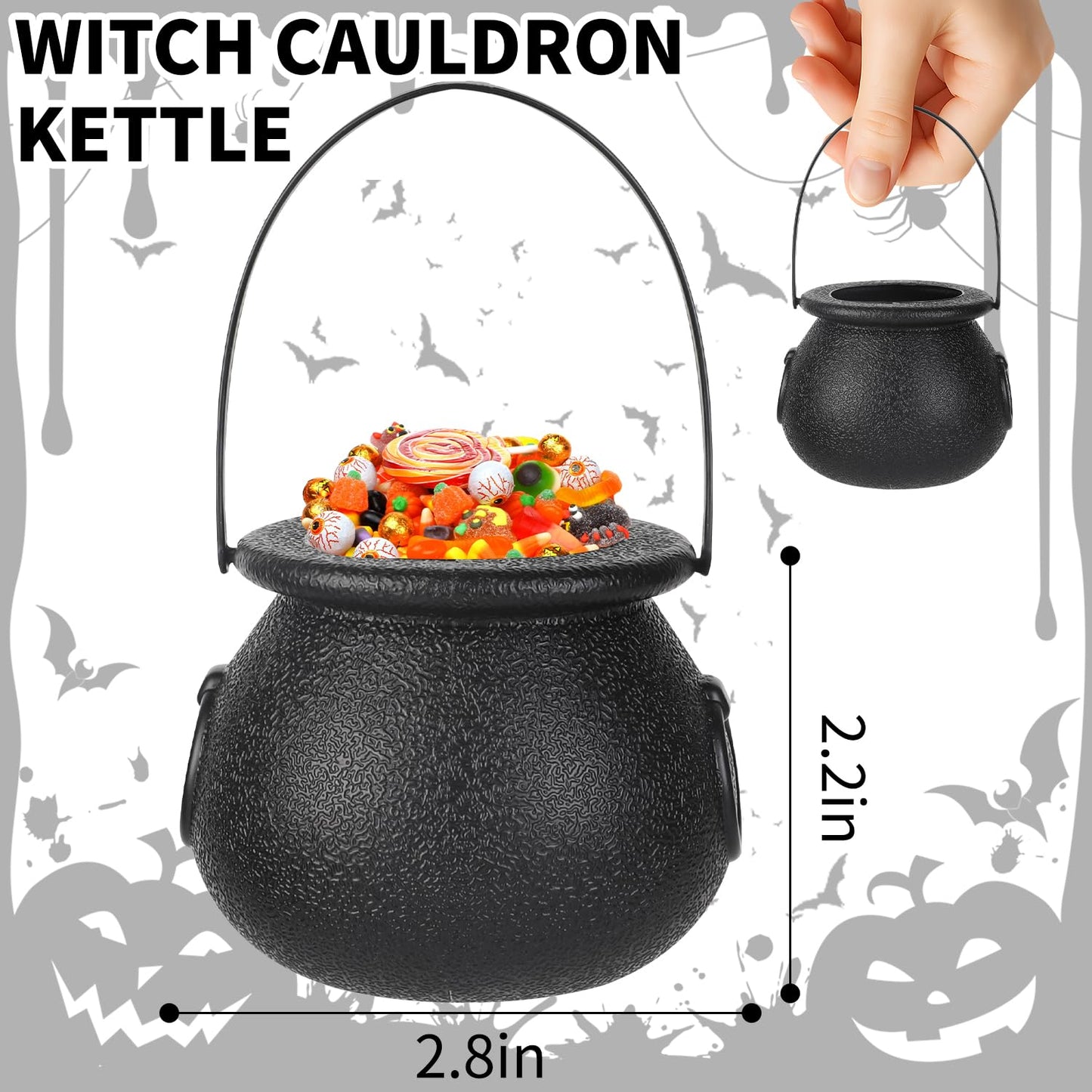 Junware 12pcs Mini Cauldrons with Handle Halloween, Witch Mini Cauldron Multi-purposed, Plastic Cauldron Candy Holder for Halloween & St. Patrick’s Day Party Favors Decor, Halloween Pot