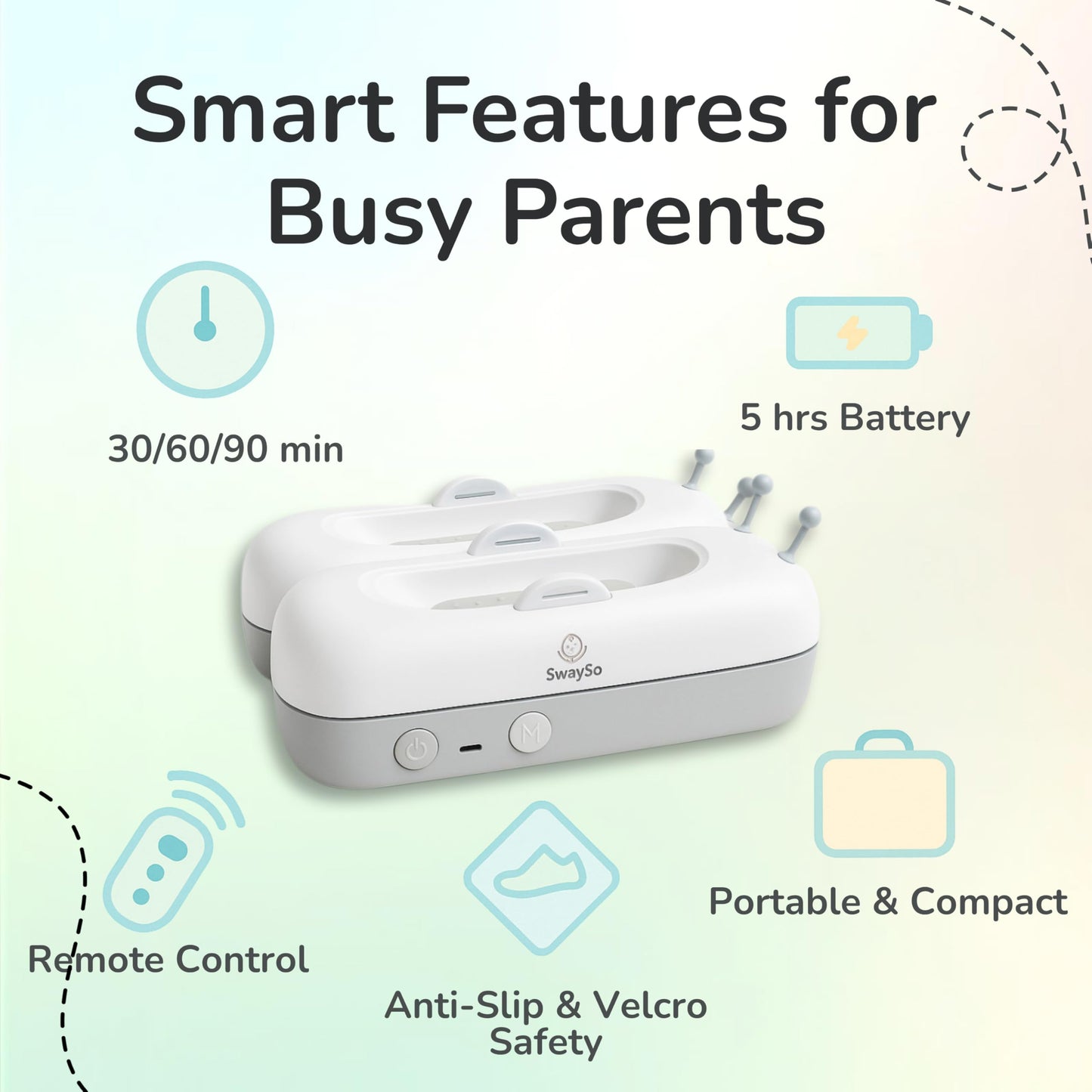 Automatic Stroller Rocker Attachment – Smart Infant Soother for Peaceful Sleep – Rechargeable, Remote Control, Two Soothing Modes – Single-Wheel Lightweight Strollers Only- SwaySo