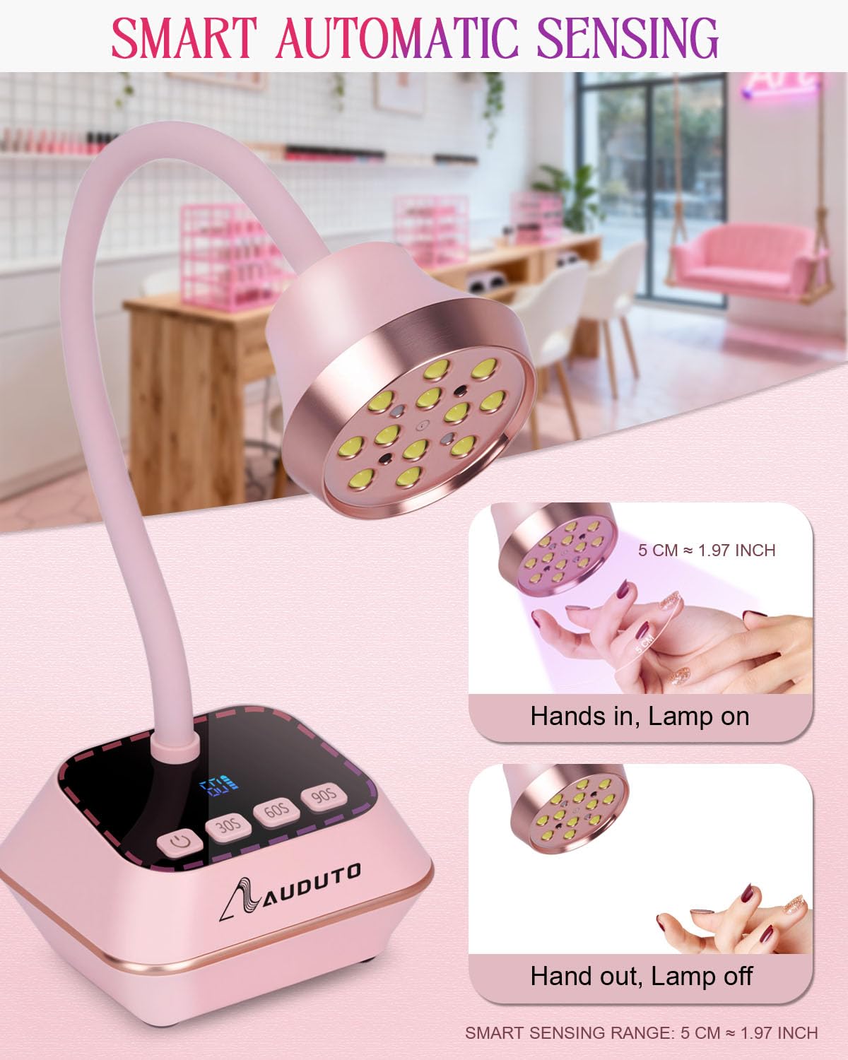 Auduto UV LED Nail Lamp for Gel Nails Polish, Flash Cure 36W Rechargeable Cordless Gooseneck Mini Nails Light, Quick Dryer with Timers Smart Sensor Ambient Lighting, Home DIY & Professional