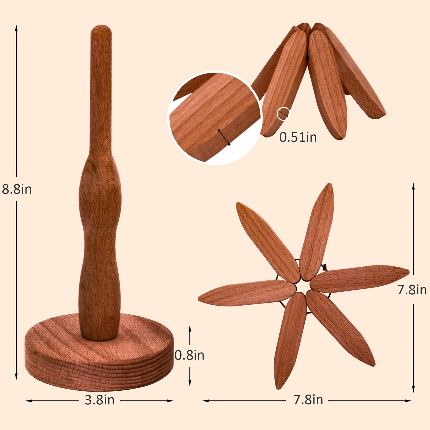 Wooden Trivets for Hot Dishes, Wooden Tree Trivet Set of 4 for Easy Storage - Suited for Hots, Pans/Bowl, Teapot, Hot Holders - Multifunctional Ornaments (Dark - 4 PCs)