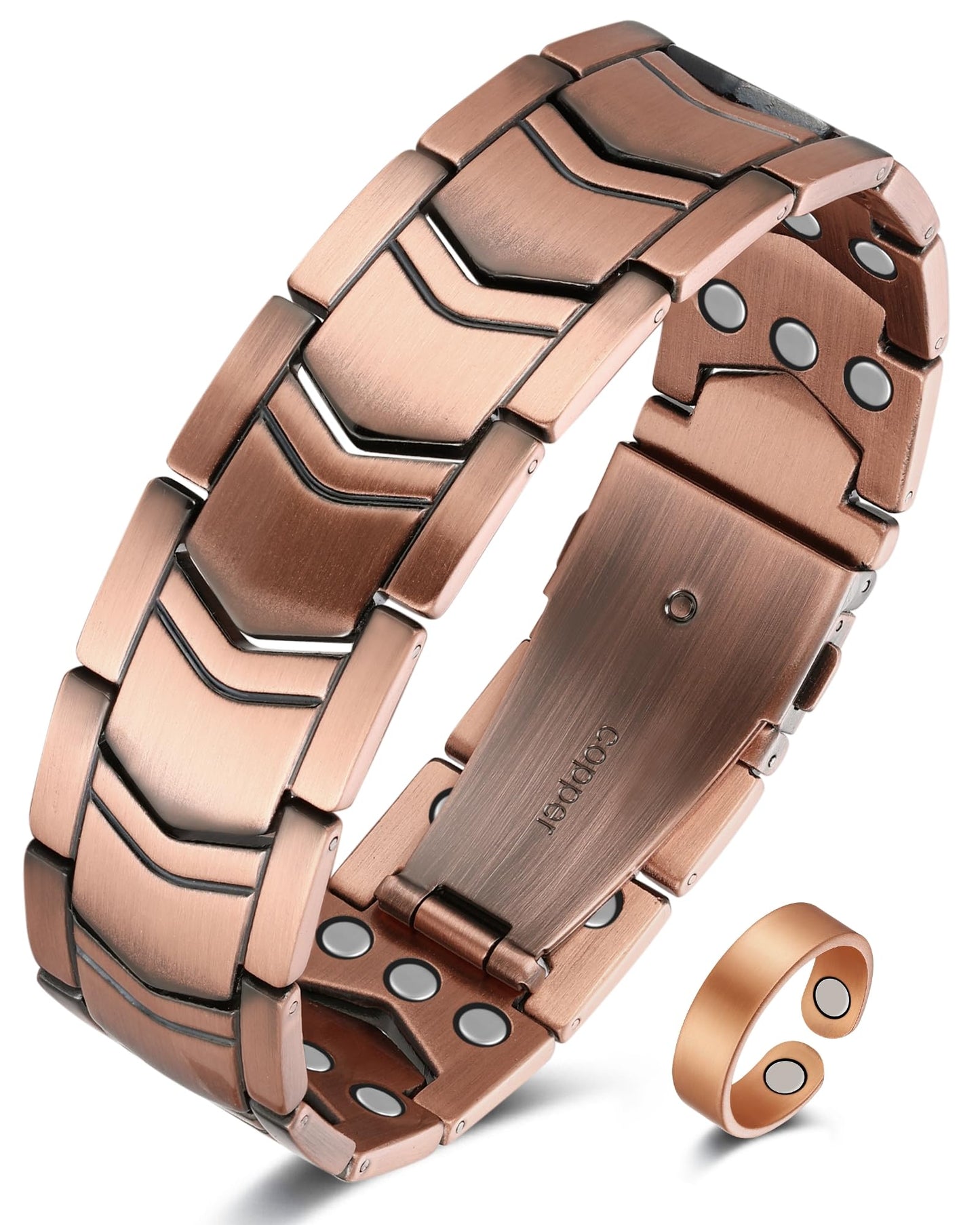 Jecanori Copper Bracelet for Men, 3X Strength Magnetic Bracelets for Men With Ring，Ideal Gift