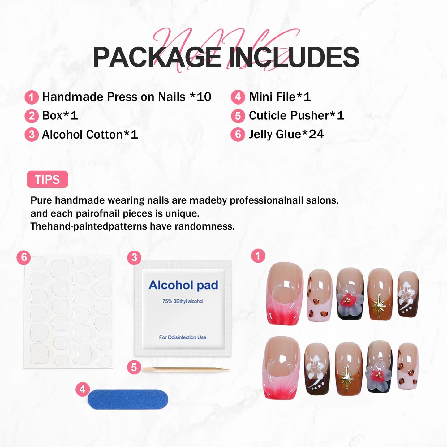 10 Pcs Press on Nails Handmade Square Fake Nails with 3D Flower Designs Gradient French Tip False Nail Luxury Glossy Short Acrylic Nails Press ons Reusable Stick on Nail for Women (S)