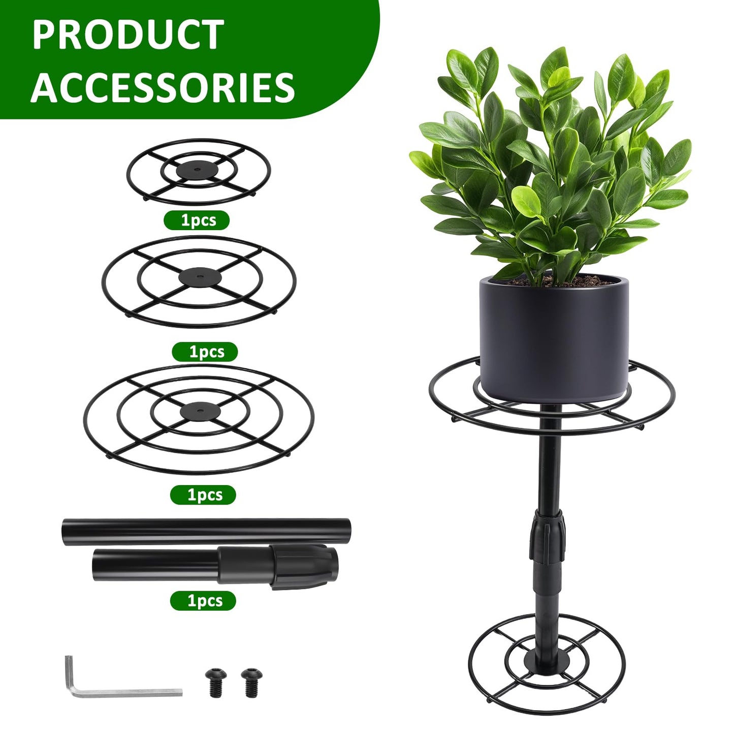 VICAMB 1 Pack Adjustable 6-10.5in Plant Risers for Inside Pots,Metal Planter Lift Inserts Fillers Risers for Tall Square Round Taper Large Pots(5.9" 7.87" 9.84" Base or Top)