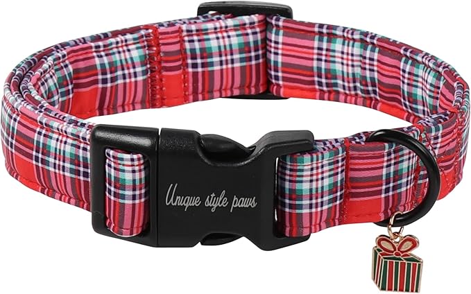 Unique Style Paws Christmas Dog Collar, Pink Dog Collar with Christmas Trees Pattern, Lightweight & Adjustable Pet Collar with Plastic Buckle for Small, Medium, Large Boy Girl Dogs