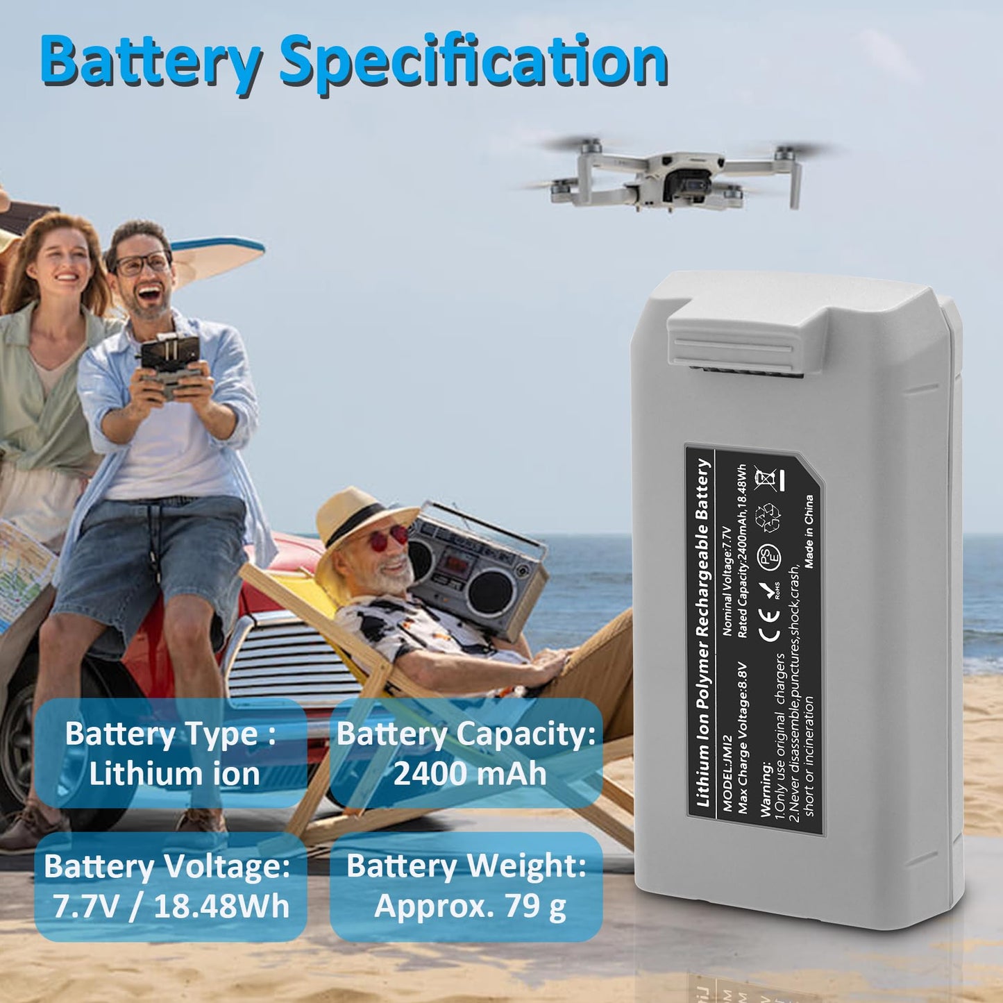 COOLSHOW Intelligent Flight Mini 4K Battery 2 Packs 2400mAh and Smart LED Triple Battery Charger Two-Way Charging Hub Compatible with DJI Mini 2/2 SE/4K/SE
