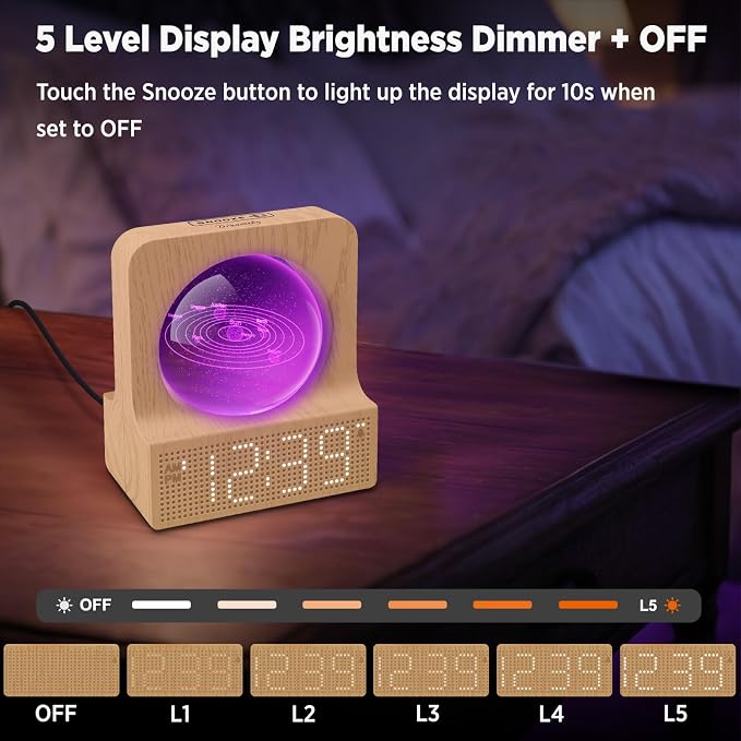 DreamSky Space Alarm Clock for Kids Teens with RGB Night Light for Bedroom
