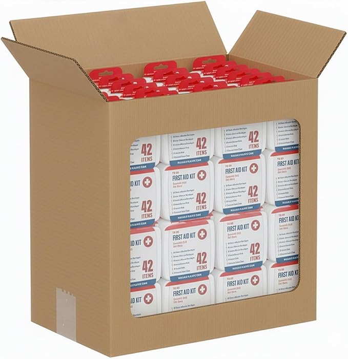 DecorRack 4000 Piece First Aid Kit, 96 Individual Boxes of 42 Items Each, First Aid Kits for Minor Cuts, Scrapes, Travel, Car, Home, Work, Field Trips or Camping (4000pcs, 96 Pack)