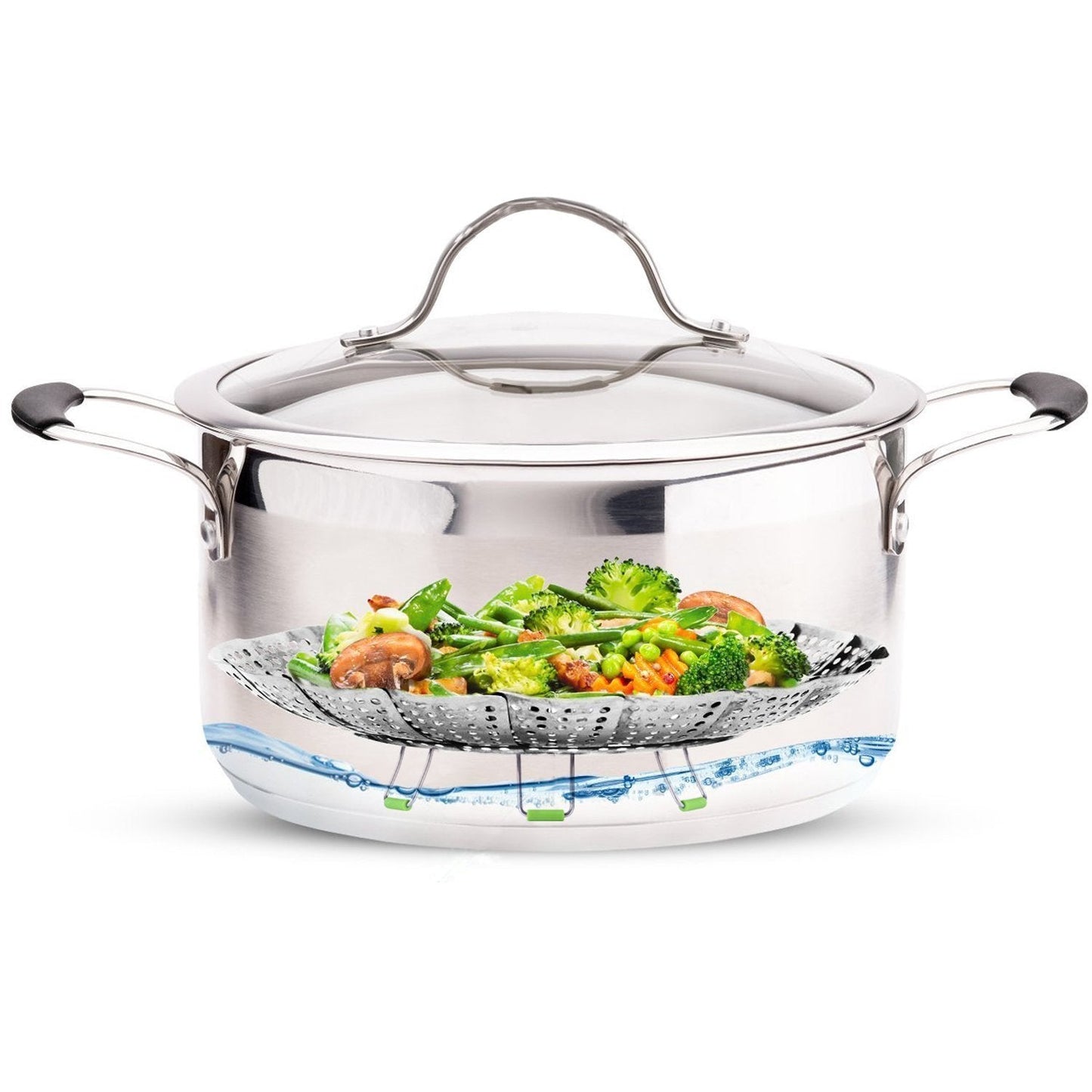 Consevisen Vegetable Steamer Basket for Cooking Food, Stainless Steel Veggie Steam Basket for Pot, Folding Expandable Steaming Insert with Extendable Handle Fits Various Size Pot, 5.1" to 9"