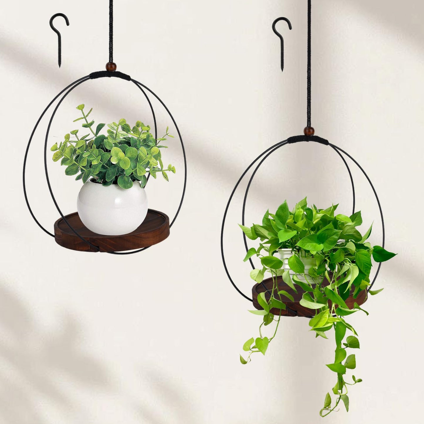 2 Pcs Hanging Planters for Indoor Plants, Black Macrame Plant Hanger Holder, Modern Wall Ceiling Planter Hangers Flower Pot Holder for Indoor Outdoor Plants Garden Home Decor,Pot Not Included