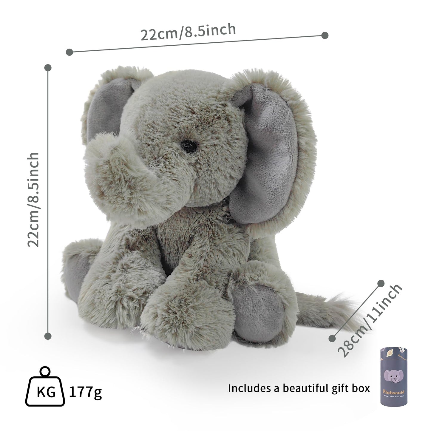 Pluhsould Microwavable & Weighted Stuffed Animals,Elephant Stuffed Animal 8.5 Inch, 1.1 Lbs,Cute Soft Plush Toys for Boys, Girls, Babies & Toddlers（Lightly Scented with Chamomile