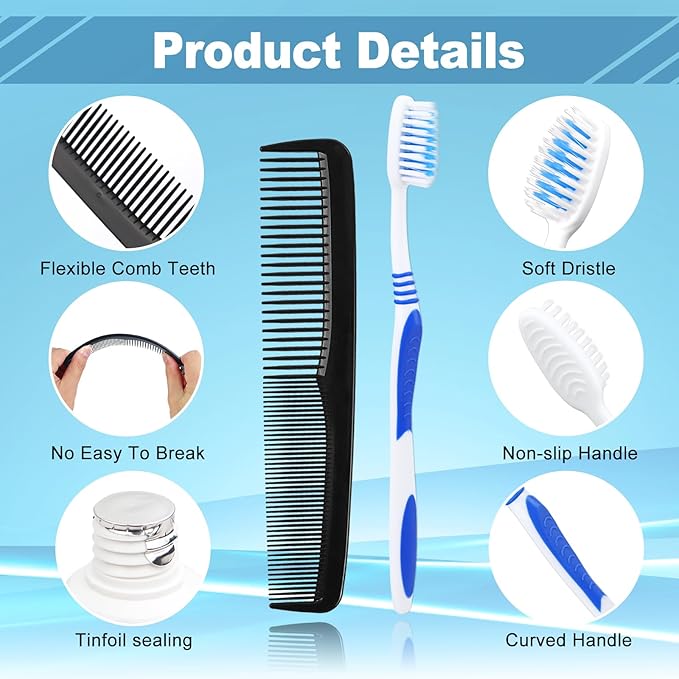 100 Set Travel Toothbrush Kit Bulk,Disposable Toothbrush with Toothpaste Set with Mouthwash,Toothpaste,Cover,Comb,Zip Bag,Floss Picks,Toothbrushes Set for Homeless,Travel