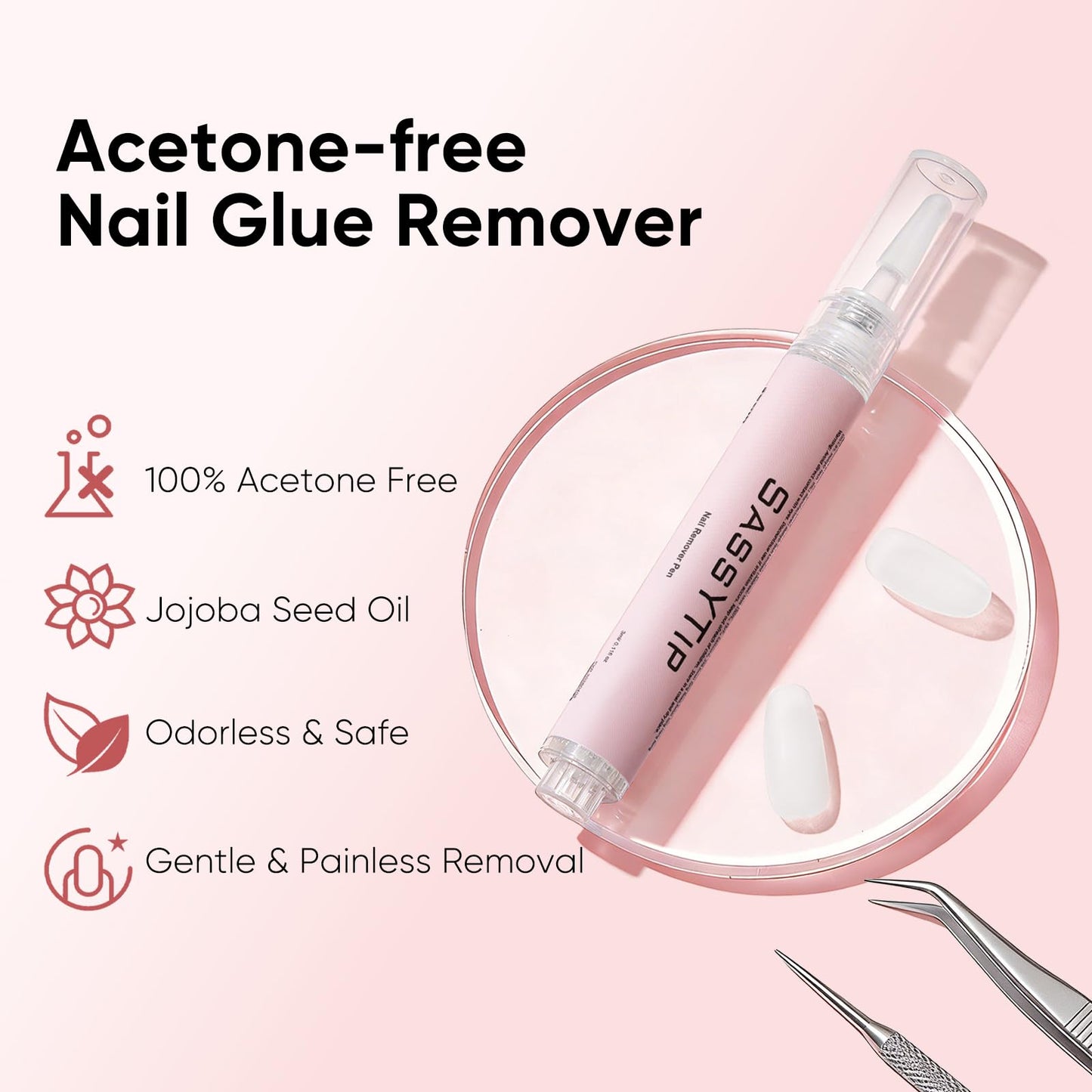 SASSYTIP Nail Glue Remover Pen for Press On Nails,Nail Polish Remover Click & Remove Design, Acetone-Free Gentle Formula for Fake Nails & Nail Glue, 0.11 fl.oz. (4 PCS)