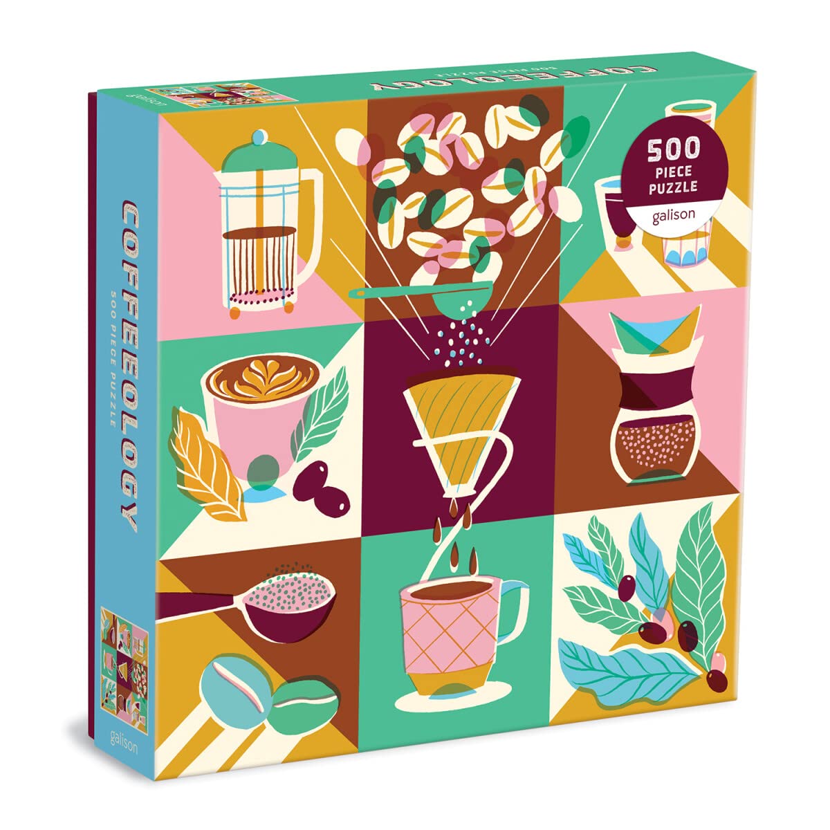 Galison Coffeeology Puzzle, 500 Pieces, 20” x 20” – Coffee Jigsaw Puzzle with Beautiful Illustrations by Marisol Ortega – Thick Sturdy Pieces, Challenging Family Activity, Makes a Great Gift