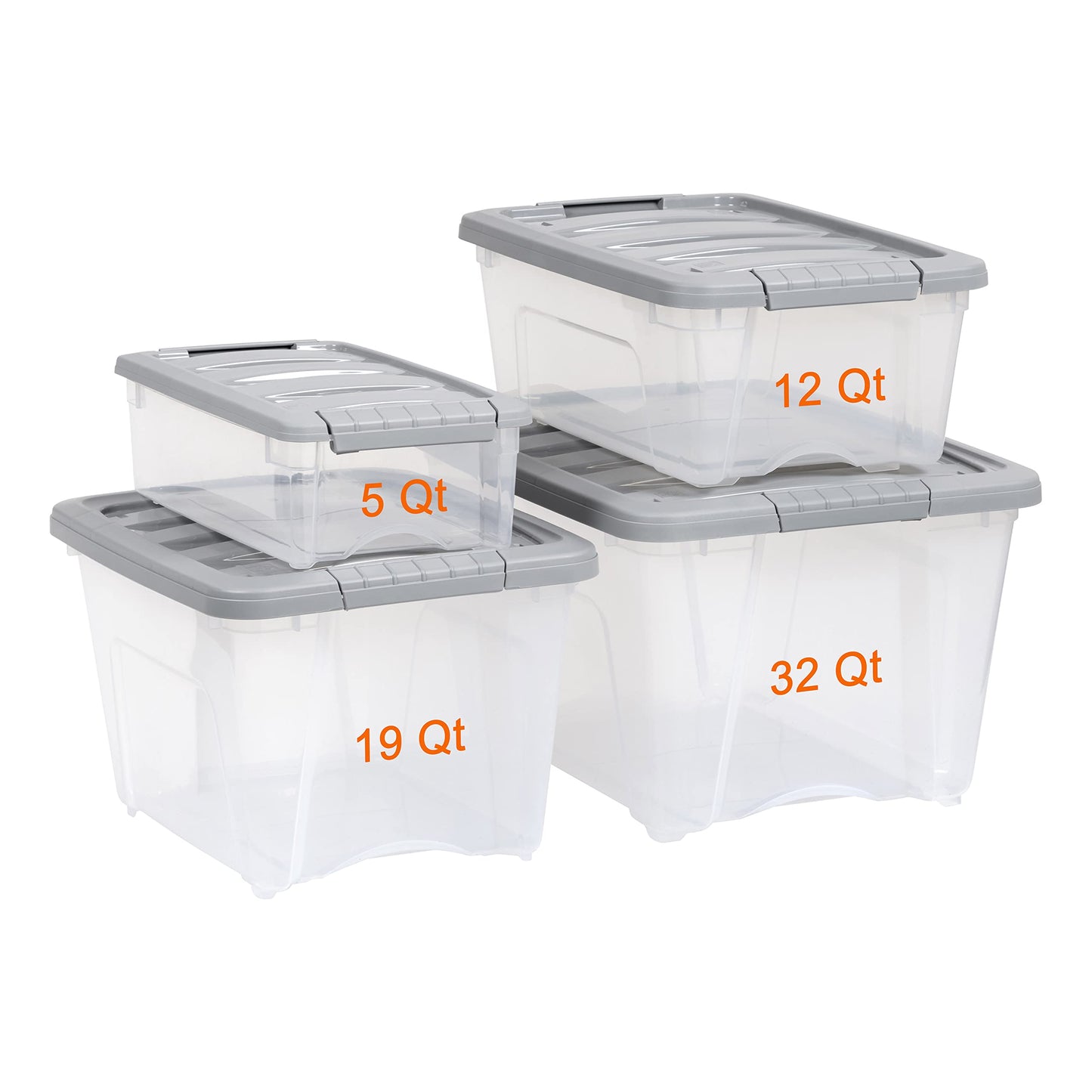 Amazon Basics Plastic Storage Containers with Secure Latching Lids, Stackable Organization Bins for Organizing, Clear/Grey, 5 Quart, Set of 10