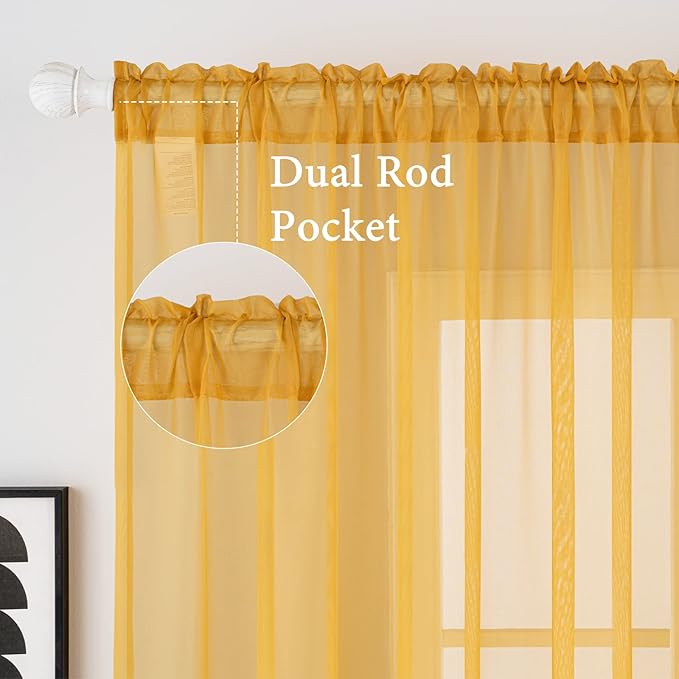 MIULEE 2 Panels Solid Color Sheer Window Curtains Elegant Window Voile Fall Panels/Drapes/Treatment for Bedroom Living Room (54X54 Inches Gold)