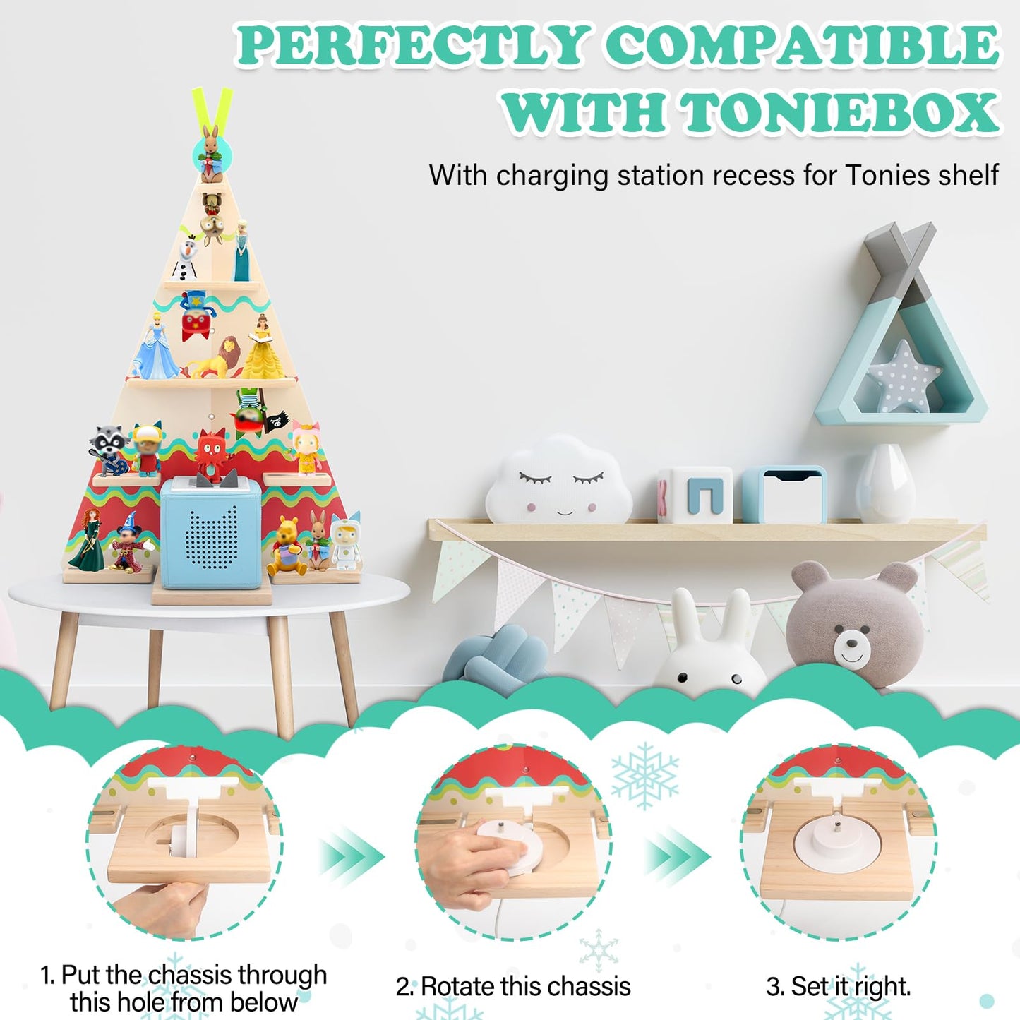RZYLKA Tent for Tonies Box 1/2 Tonies Figures Organizer Storage Shelf Wall Mounted, Magnetic Display Collection 30~40 Characters Floating Shelves Storage Player