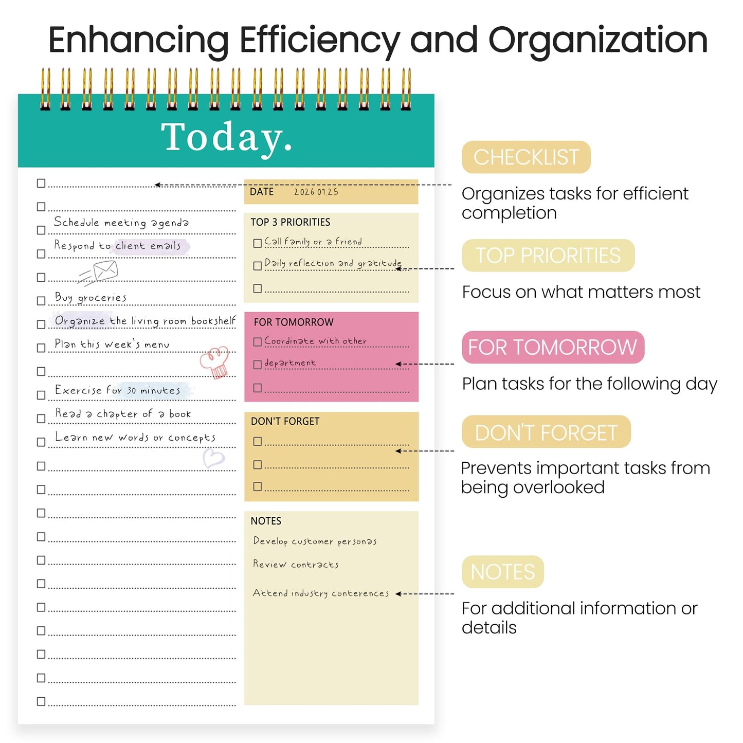 CICPAP To Do List Notepad - To Do List Notebook for Work with 52 Sheets, Undated Daily Planner Perfect for Enhanced Productivity and Goal Achievement - Green Pink