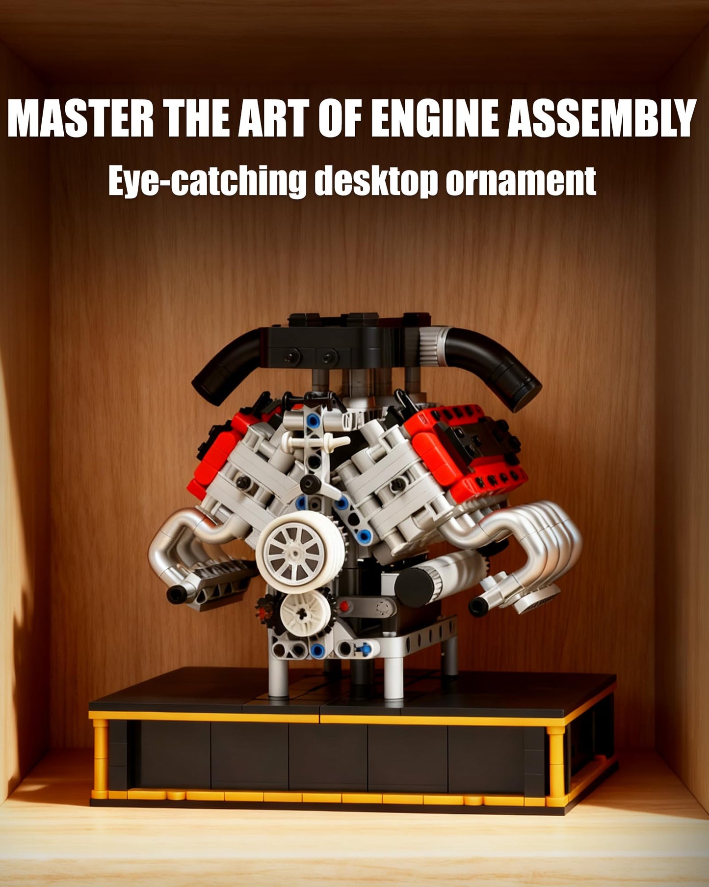 MOCBURIKU V8 Engine Building Set, Build Your Own Mini V8 Model Engine Kit that Run with Battery and Motor, 8-Cylinder Car Model Engine Building Toys for Adults Kids Age 14+ (1079PCS)