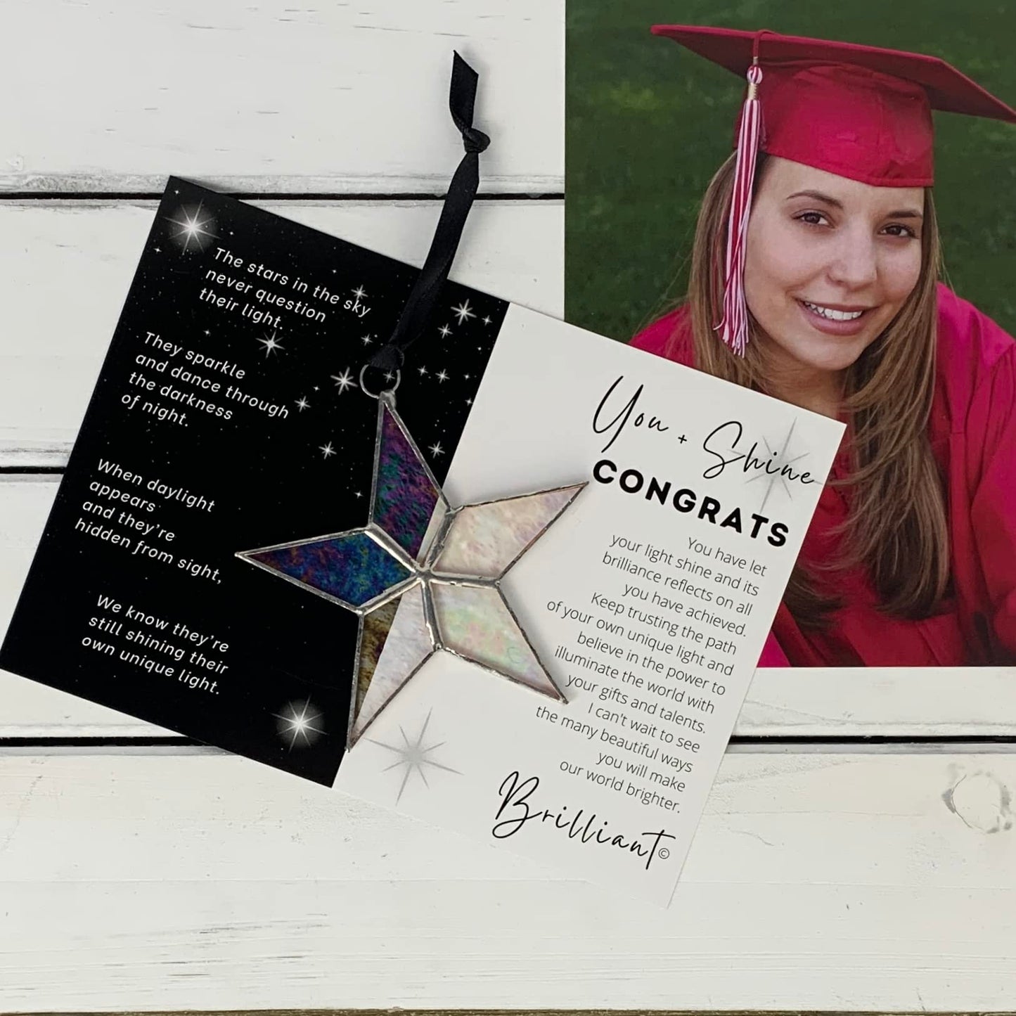 Handmade Iridescent Stained Glass Star with Heartfelt Congratulation Message (Congrats) - Graduation Gift/New Job Congrats/New Chapter Gift/Best Wishes for New Beginnings (Congrats)
