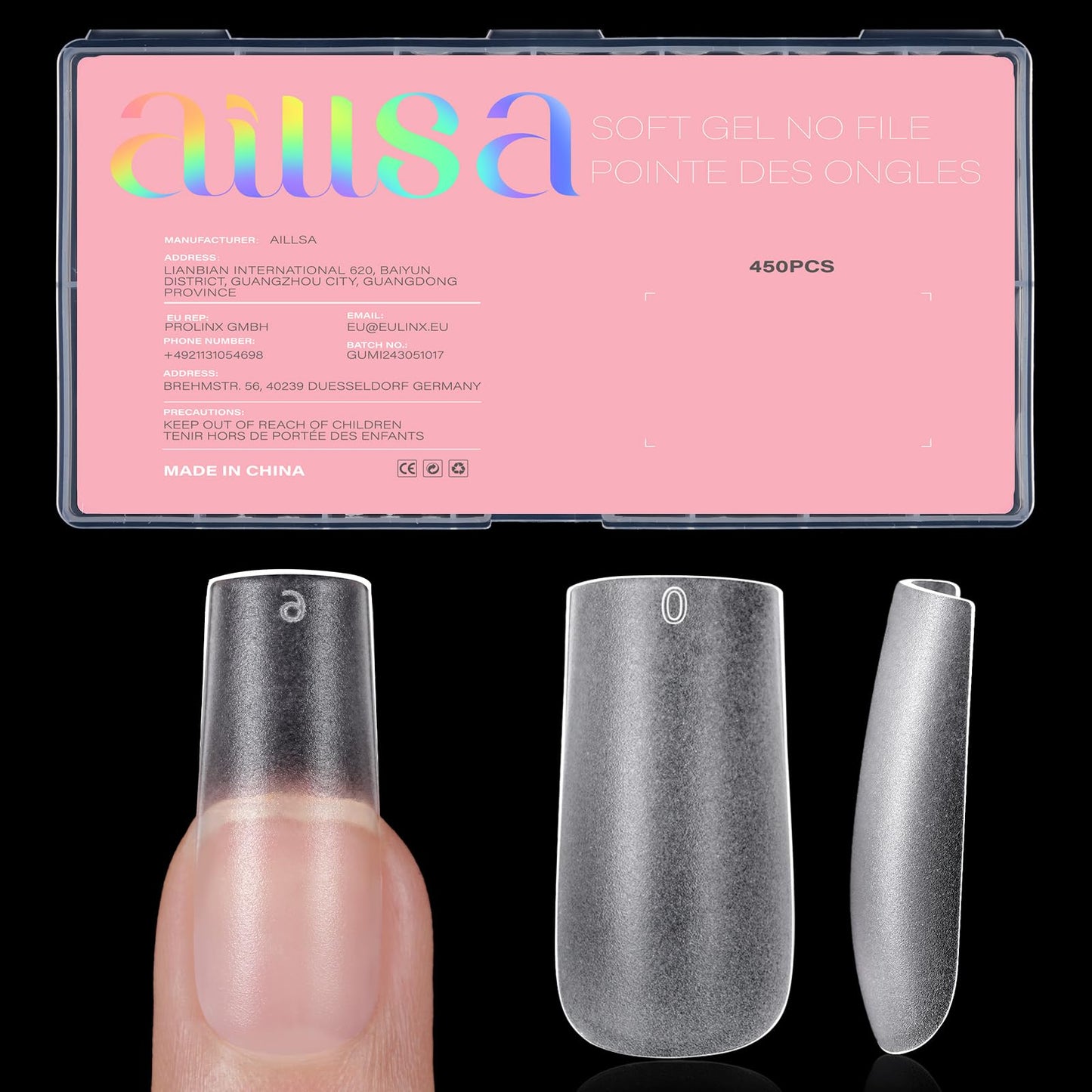 AILLSA Medium Square Nail Tips 450PCS Full Cover Nail Tips Matte Acrylic Upgraded No Need Files Press on Fake Nails Tips for Extension Home DIY Nail Salon 15 Sizes
