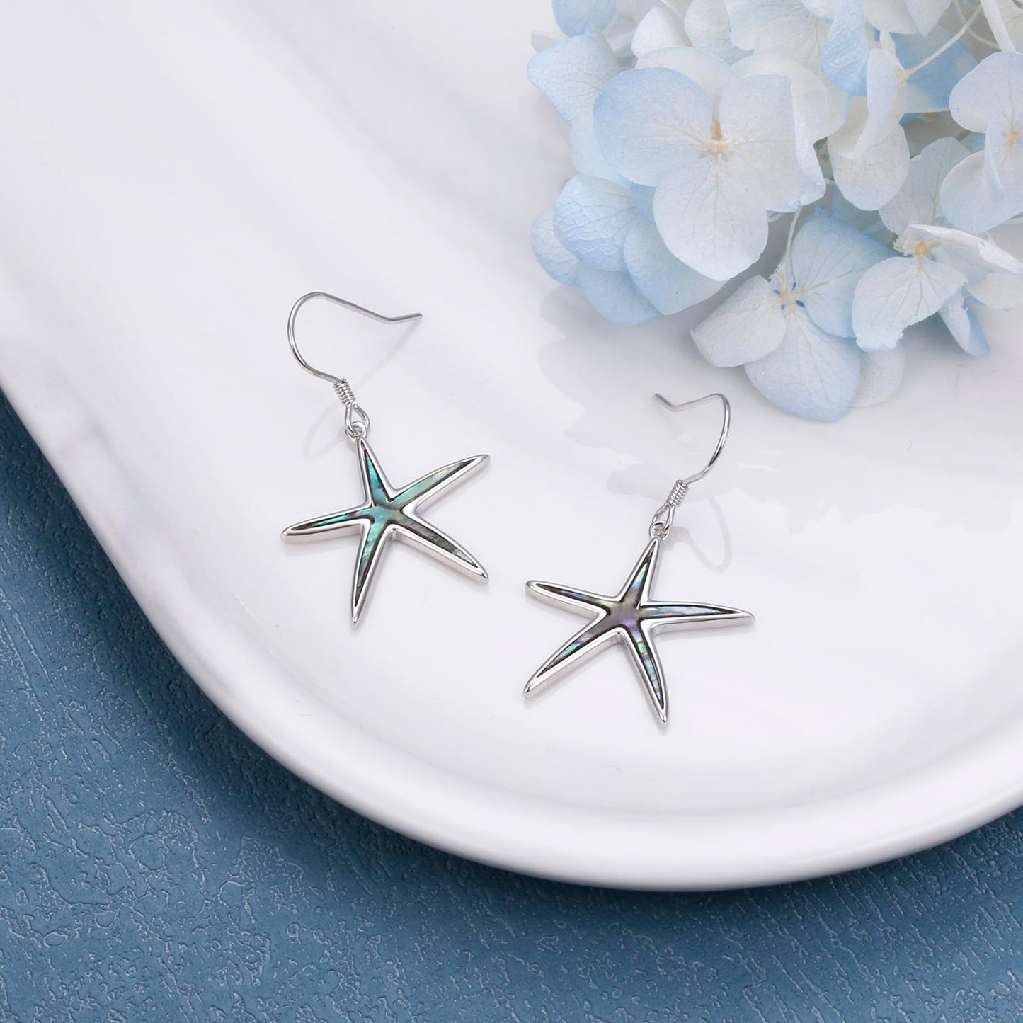 SHAOAN 925 Sterling Silver Starfish Dangle Drop Earrings Abalone Shell Earring Sea Ocean Jewelry Gifts for Women