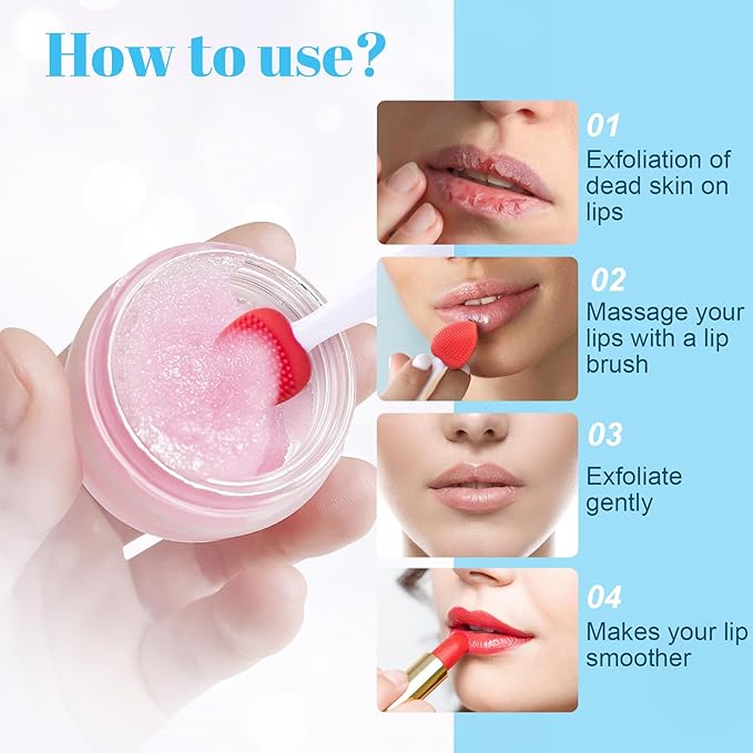 4pcs Silicone Lip Scrub Brush, Double-Sided Lip Exfoliator Brush for Dark Lips, Heart Shape Lip Scrubber Tool for Removing Dead Skin- Pink & Green & Red & White