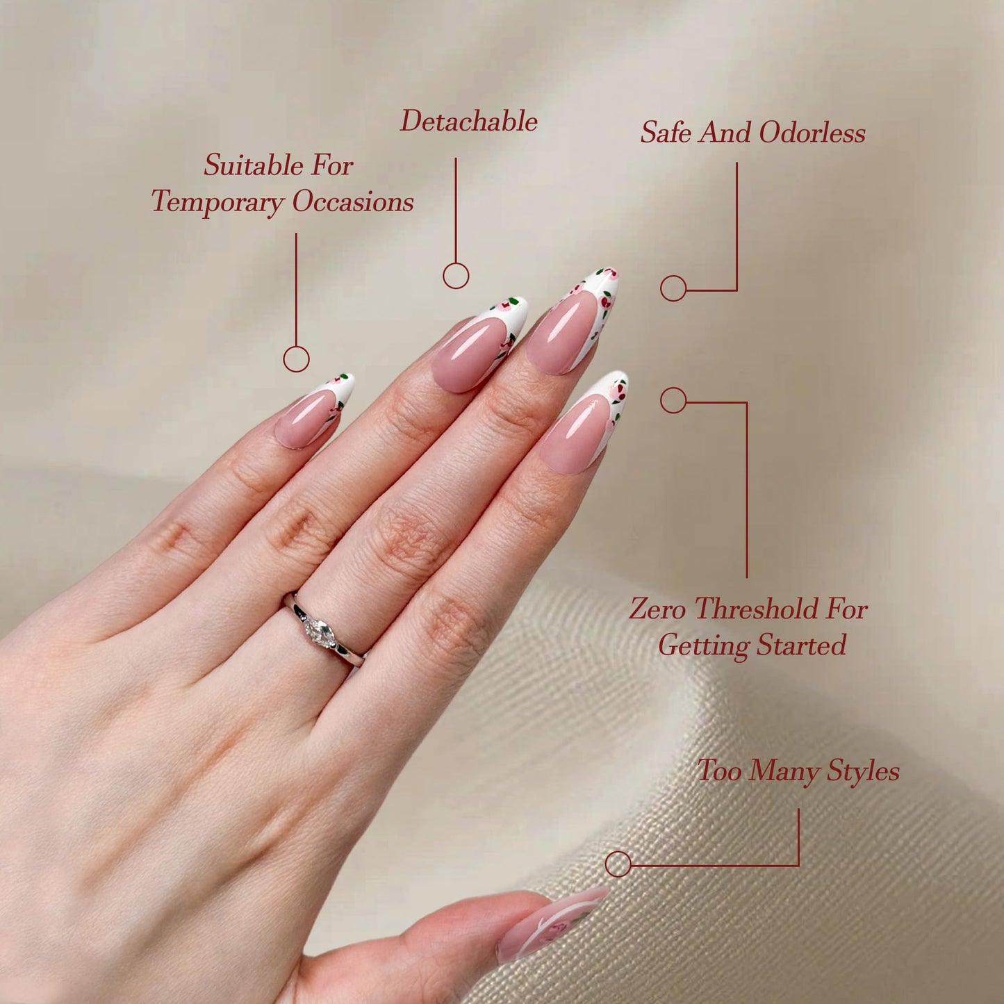 COOCRENAILS Press on Nails, Spring Tulip French Tip, Almond Floral Manicure Set with Botanical Design, 24 Pcs On Nails for Effortless Elegance