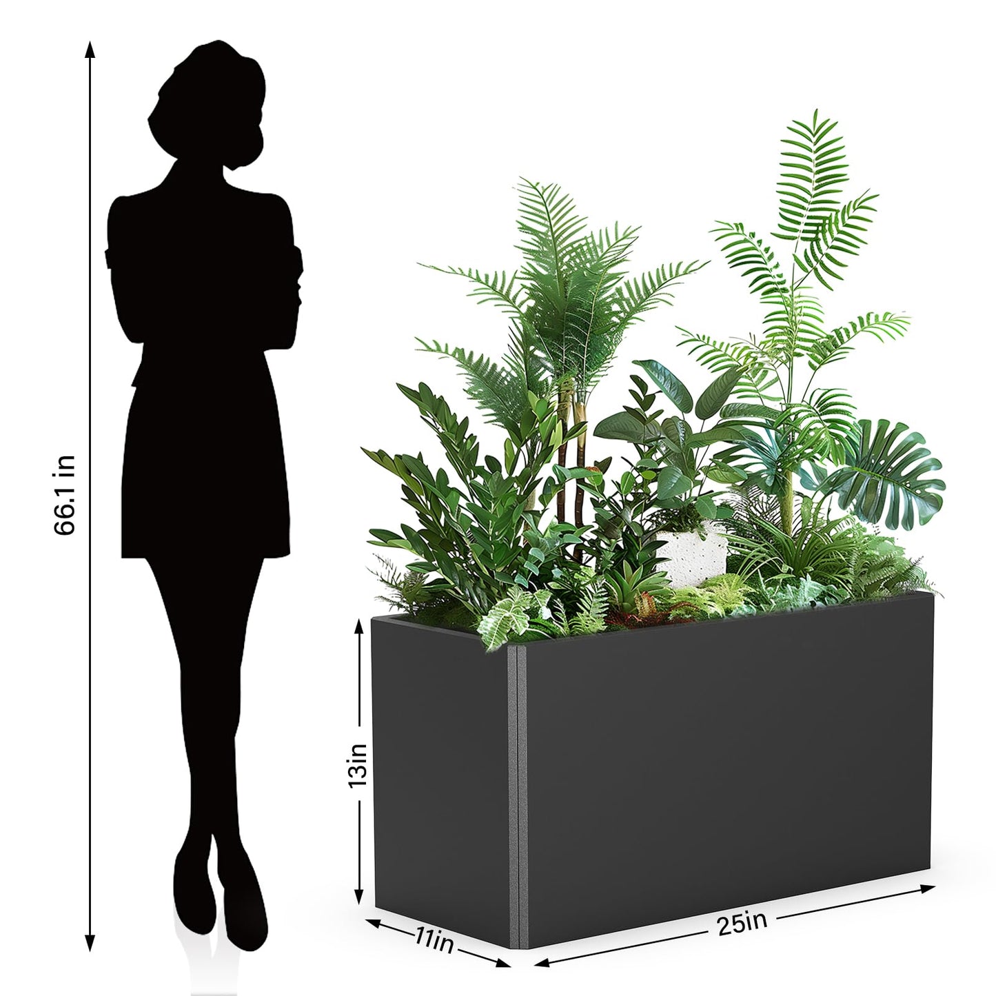 Ganeekiron Metal Planters - Rectangular Planter, All-Weather Durable with 4 Drainage Holes, 25x11x13 Inches for Porch & Patio, Black