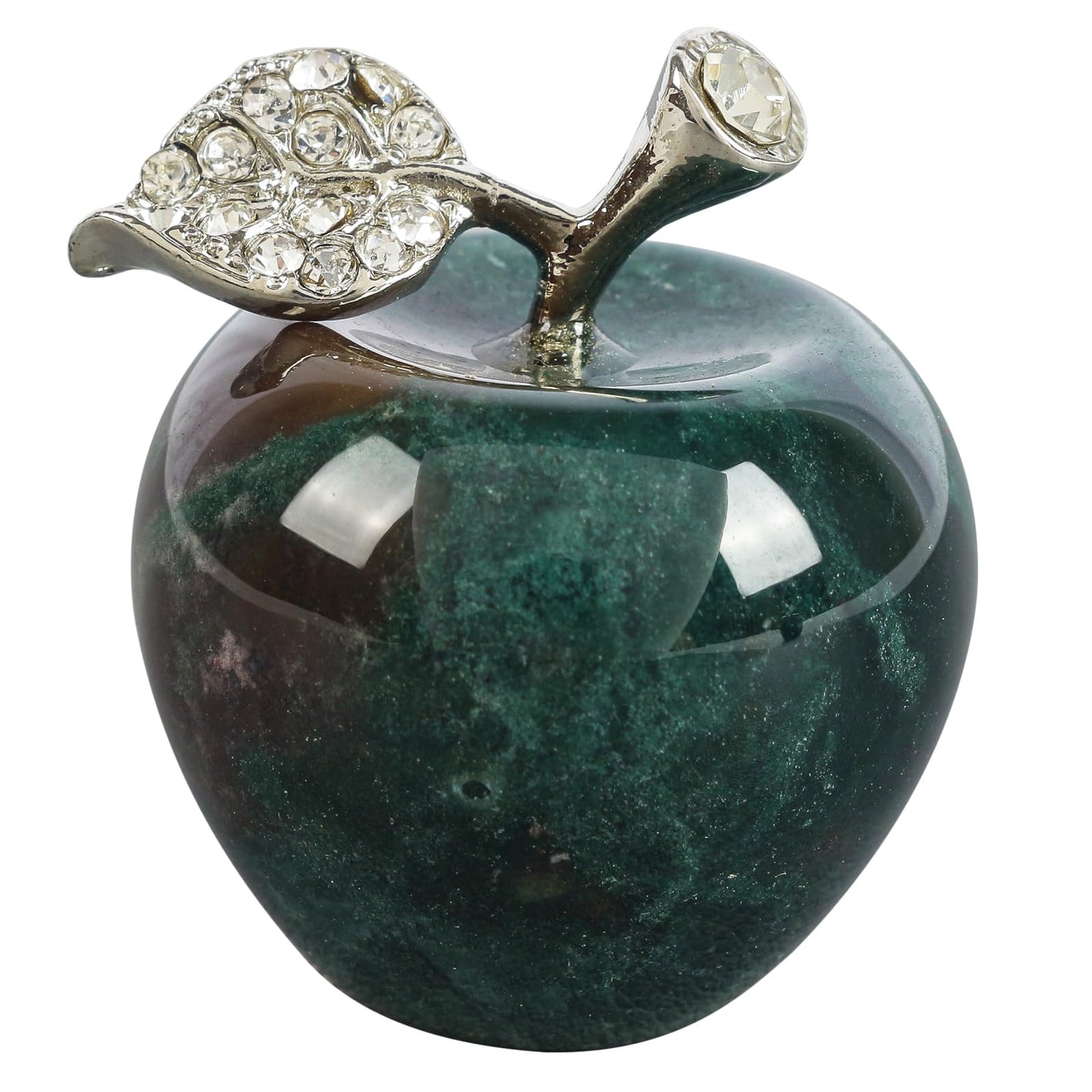 Casaper Ocean Jasper Apple Figurine Pocket Stone Fruit Sculpture Healing Crystal Statue Home Decoration 1.3" Tall