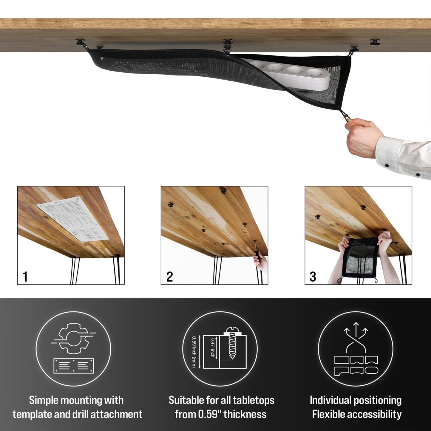 Cable Management net - Under Desk Cable Management Tray - Cable net - Wire Management Under Desk - Cord Organizer