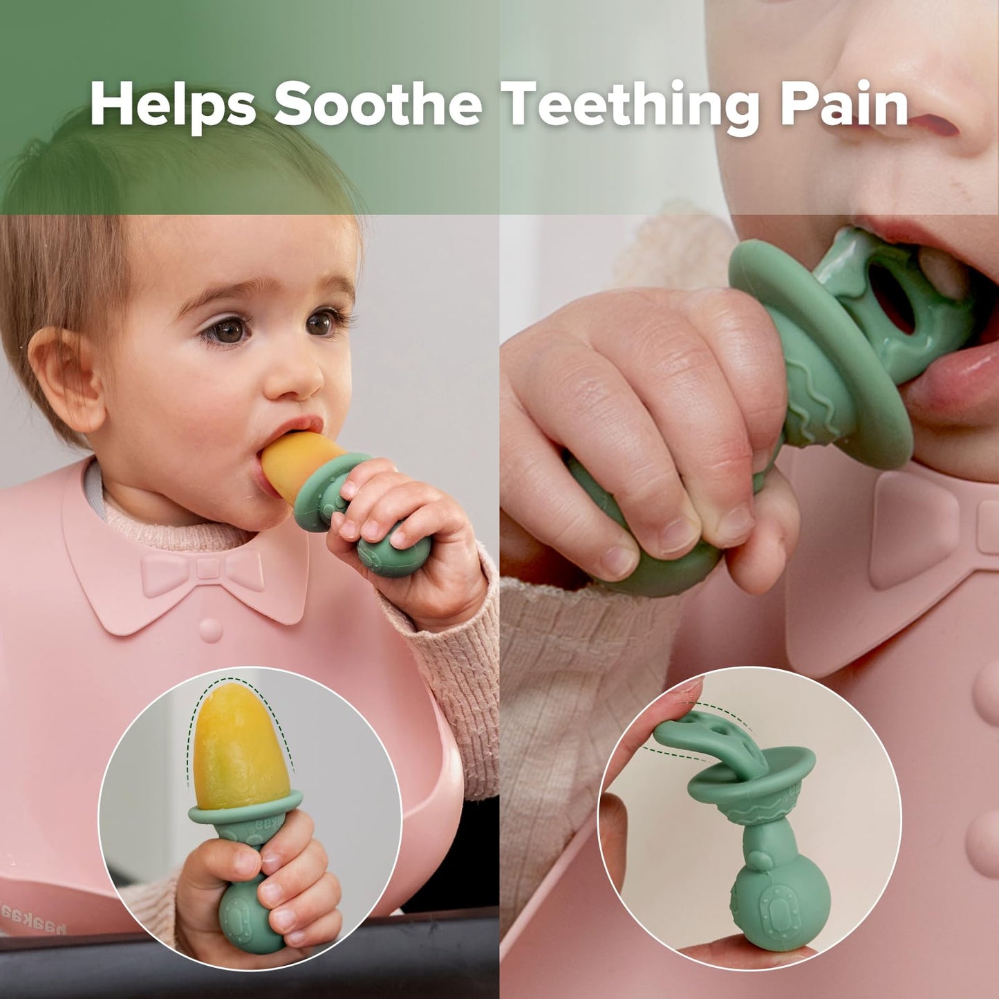 haakaa Silicone Baby Teether Toys&Ice Pop Mould Set-Nipple-Shaped End for Gum Massage,360° Baby Toothbrush Head for Self-Brushing Training- Mini Silicone Breastmilk Popsicle Molds with Sticks