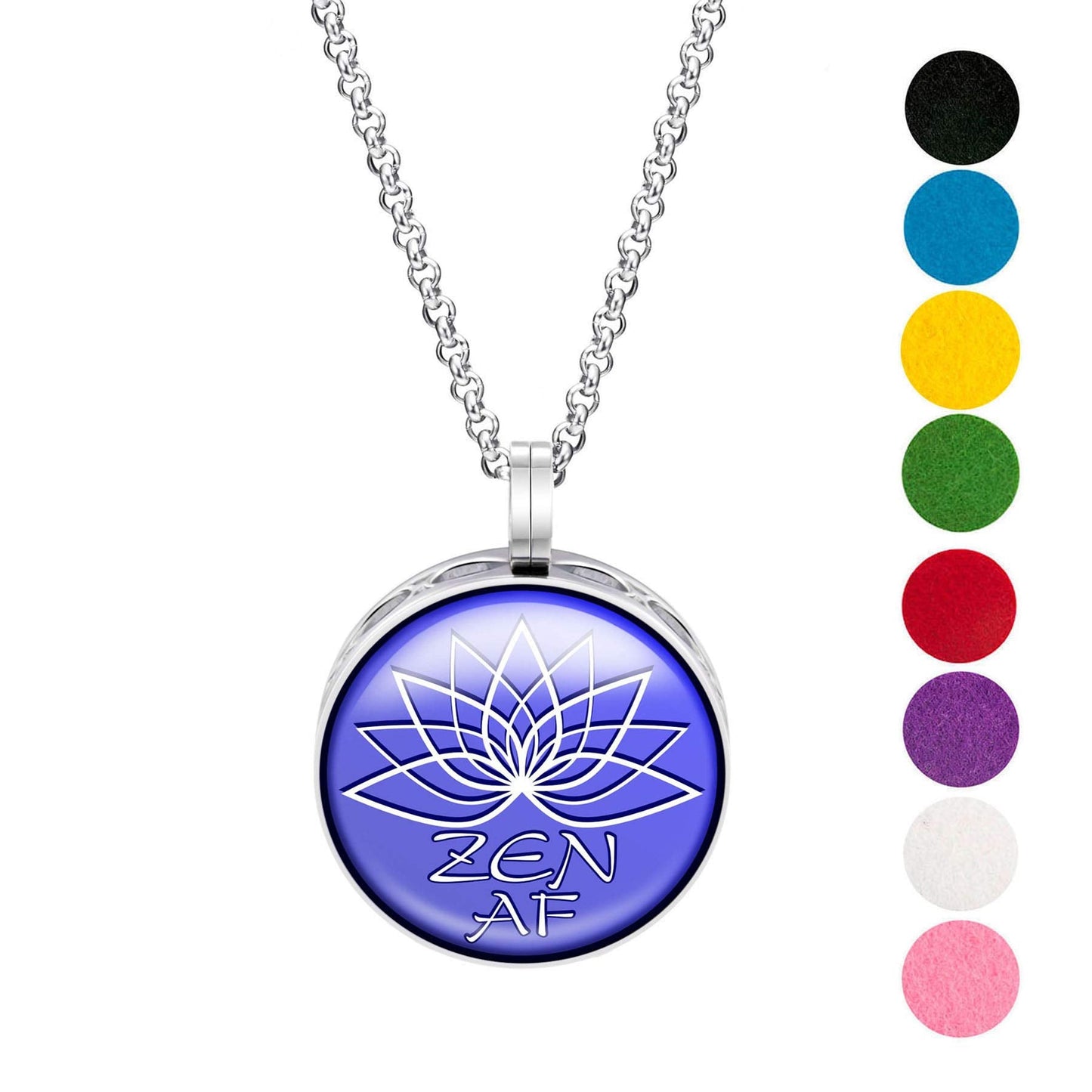 Wild Essentials Zen AF Enamel Finish Essential Oil Diffuser Necklace Gift Set - Includes Aromatherapy Pendant, 24" Stainless Steel Chain, 8 Color Refill Pads