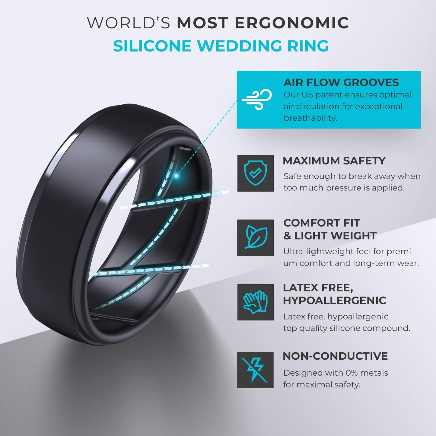 ThunderFit Silicone Wedding Rings for Men Breathable Airflow Inner Grooves, Step Edge Sleek Design Rubber Engagement Bands 8mm Wide 2mm Thick, Variety Multipack 1-7